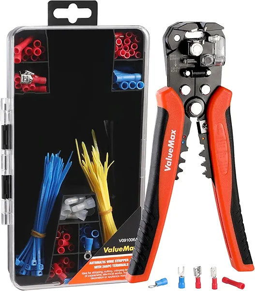 ValueMax 266PCS Wire Stripper Tool Kit, Self-adjusting 8" Automatic Wire Stripping Tool for AWG 10-24, 3-in-1 Automatic Wire Stripper/Cutter/Crimper, Universal Wire strippers for Electrical 