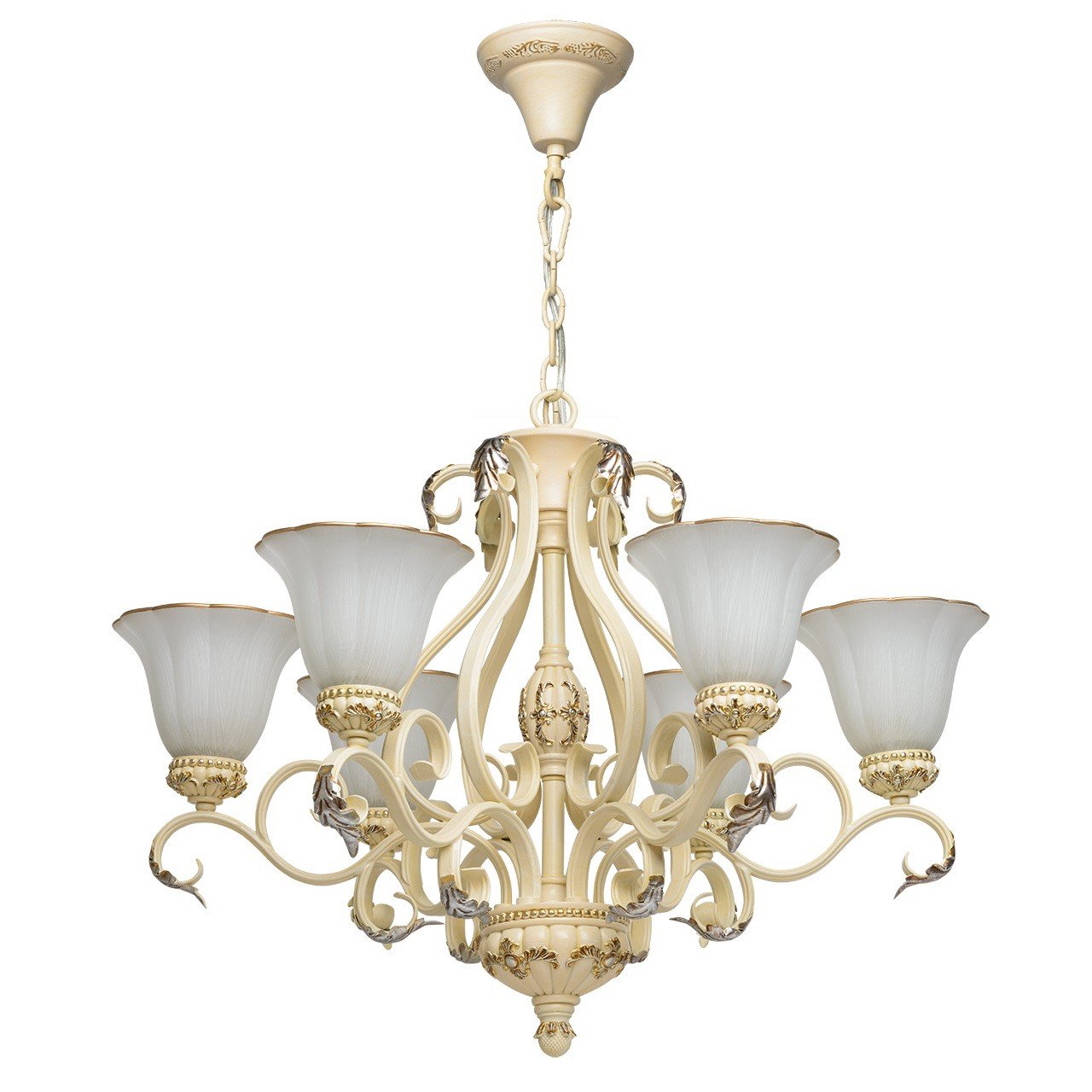 Chiaro Traditional Classic Pendant Chandelier with Rustic Touch in Rococo Style Beige Metal Colour Matt Riffle Glass Shades for Bedroom or Living Room Upward Light Diametre 78 cm 6 Bulb Exl, E27 6 x 6W 230V [Energy Class A]