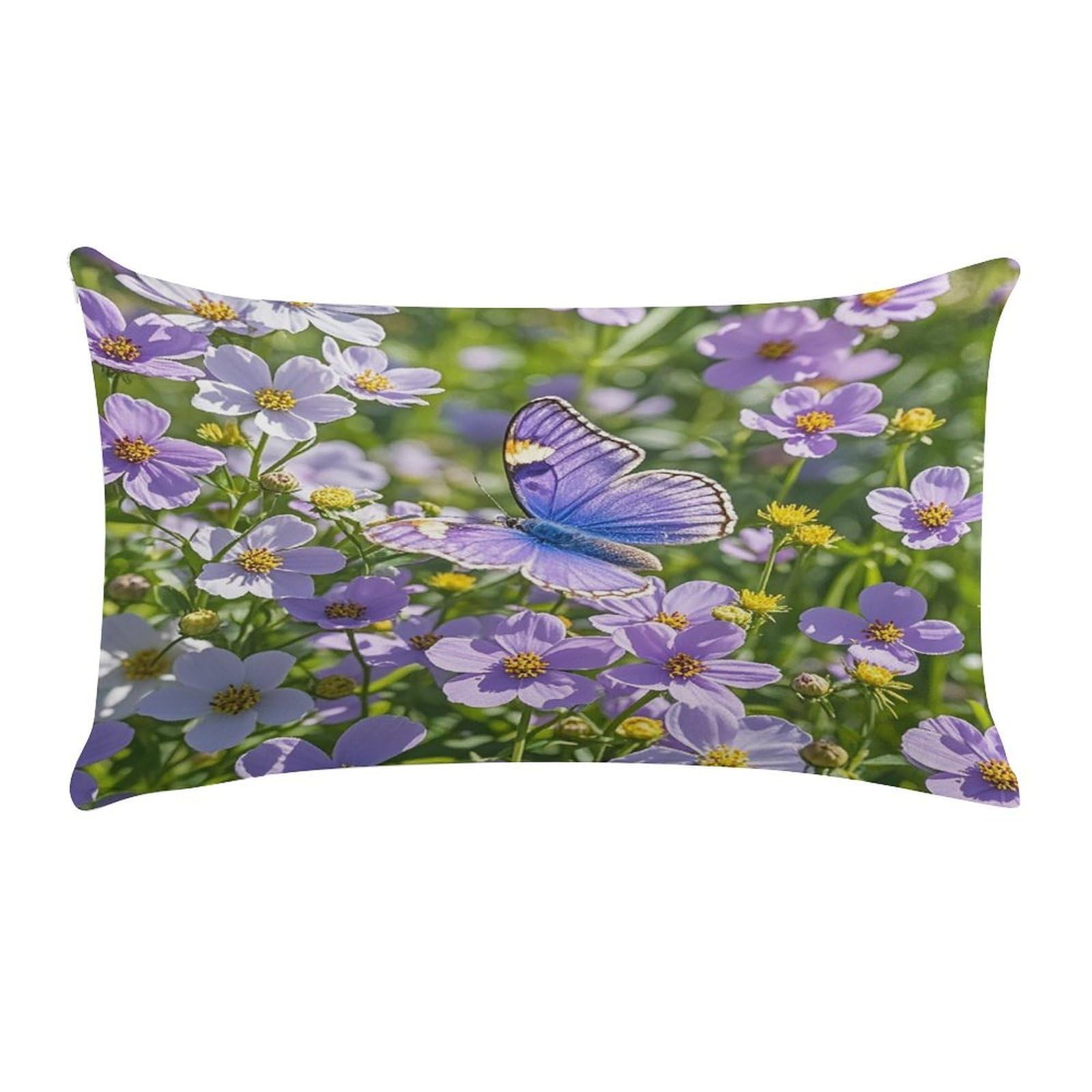 Purple Butterfly and Flowers Pillow Case Decorative Rectangle Throw Pillow Cover Soft Plush Pillowcase Cozy Cushion Case Modern Pillow Sham Cushion Cover for Bedroom Sofa Couch 20 X 12 Inch