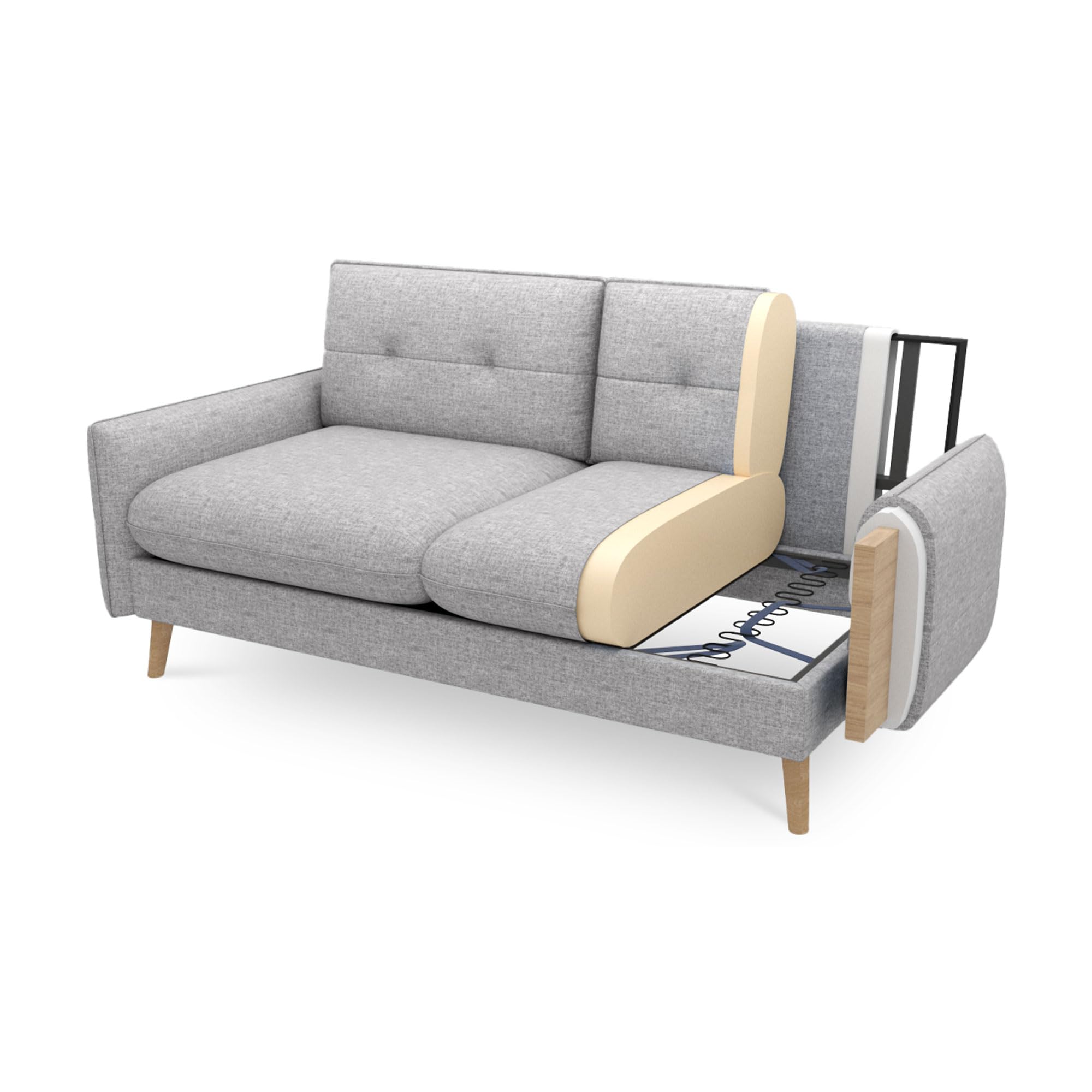Canapé 3 Places Scandinave CHLOÉ en Tissu Gris Clair – Canapé Droit Élégant et Moderne – Sofa Spacieux et Confortable Style Nordique Chic pour Salon ou Bureau – Canapé Rectiligne 210x82x92 cm