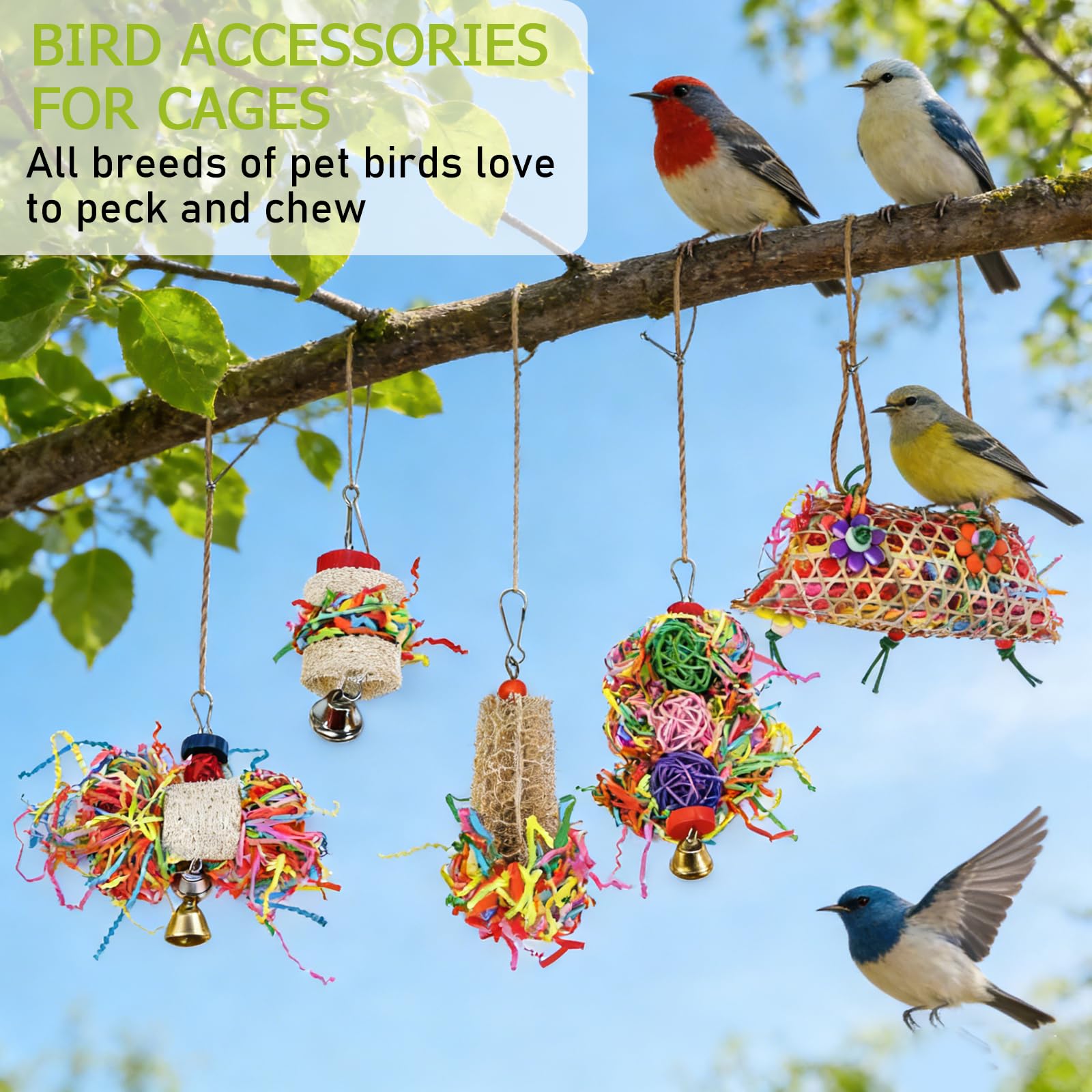 Morezi Bird Swing for cage Parakeet Parrot Swing Wood Ladder Toy Accessories Play Gym Budgie Perch Hammock Budgerigar Conure Cockatiel mynah Finches Toys for Small Medium Breeds - image 4