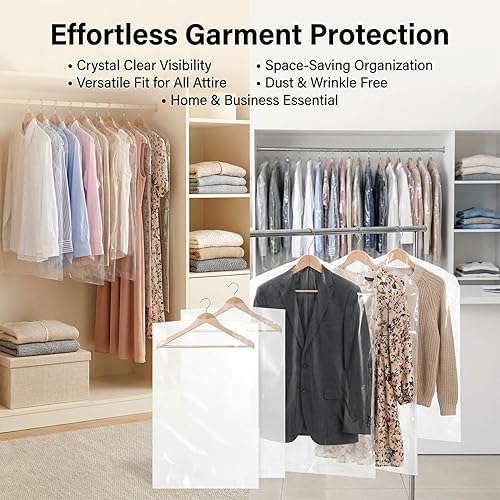 Miniatura 7 de Paquete de 30 bolsas transparentes para colgar ropa, bolsas de plástico transparente, fundas de plástico para colgar, a prueba de polvo, tintorería,