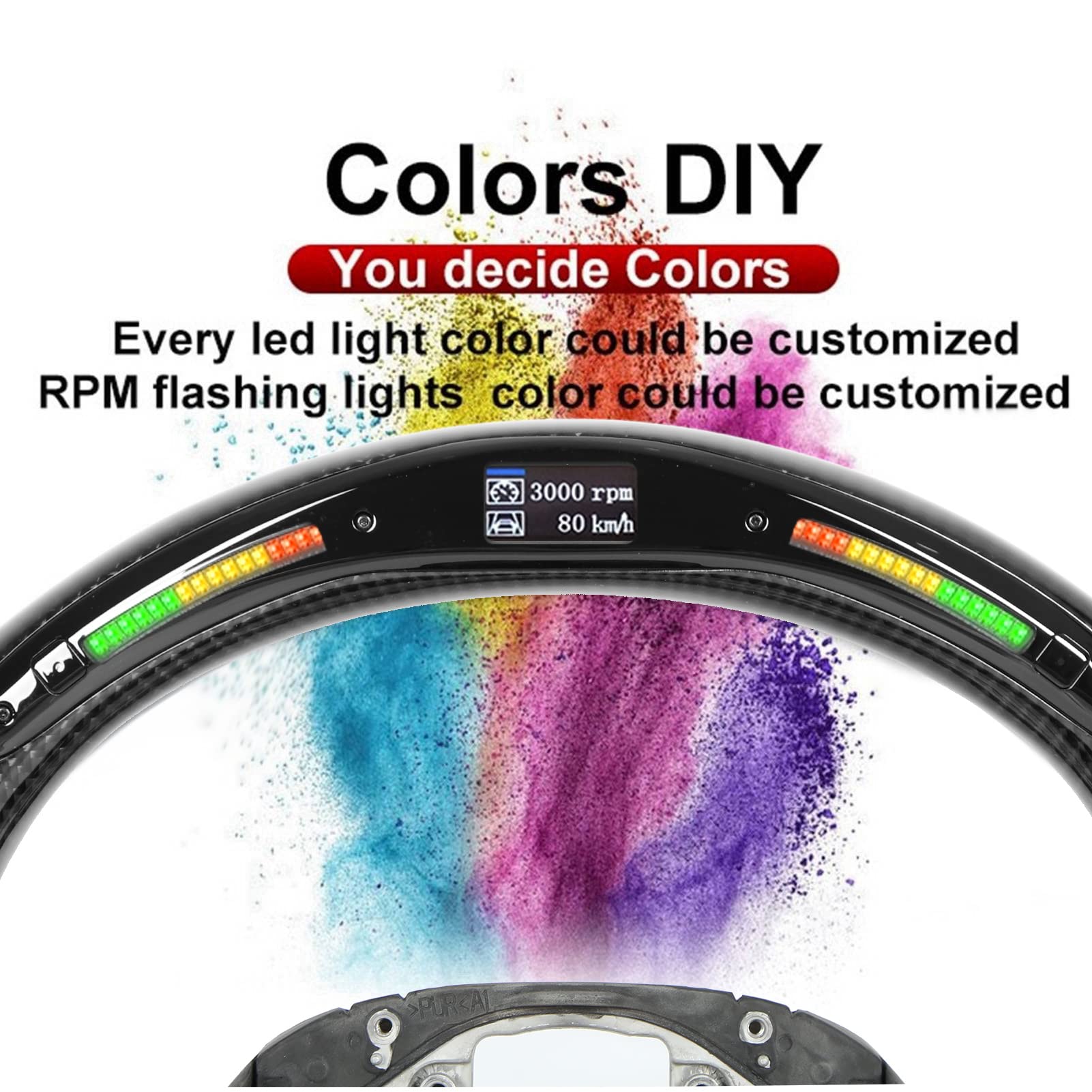 Volante in Carbonio a Forma di D, Sostituzioni del Volante da Corsa Universale, Volante Professionale a Fondo Piatto con Indicatore di Spostamento a LED, Display Dati Dinamici