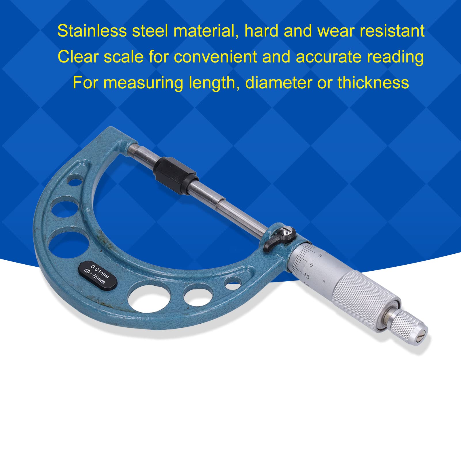 Cocoarm Micromètre 25-50 Mm 0-25 Mm 50-75 Mm 75-100 Mm Micromètre Extérieur en Acier Inoxydable Instrument de Mesure D'épaisseur de Haute Précision, Précision : 0,01 Mm (50-75mm)