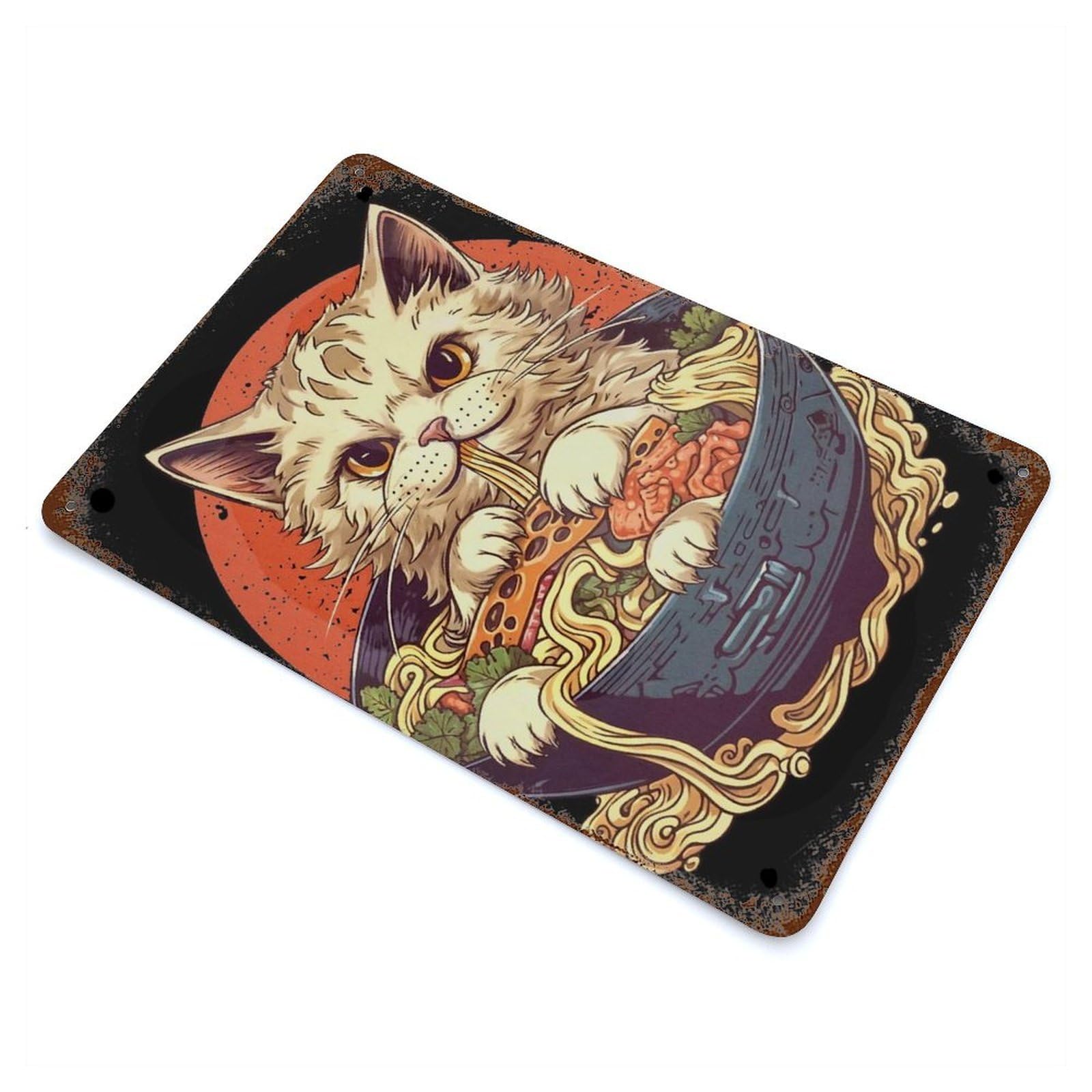 Cat Ramen Japan Rust Effect Tin Sign 11.8"x7.9", for Bistro, Counter And Cafe Decor, Shabby Chic Decor