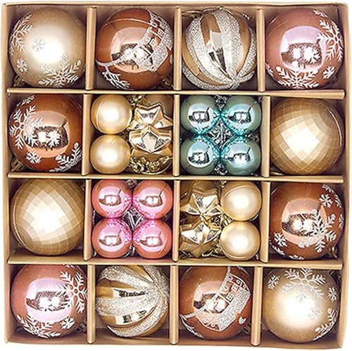 Esferas decorativas de Navidad, 44 bolas colgantes de 2.361.18 pulgadas, 9 estilos, ciervos, copos de nieve, bolas de Navidad, adornos de estrella