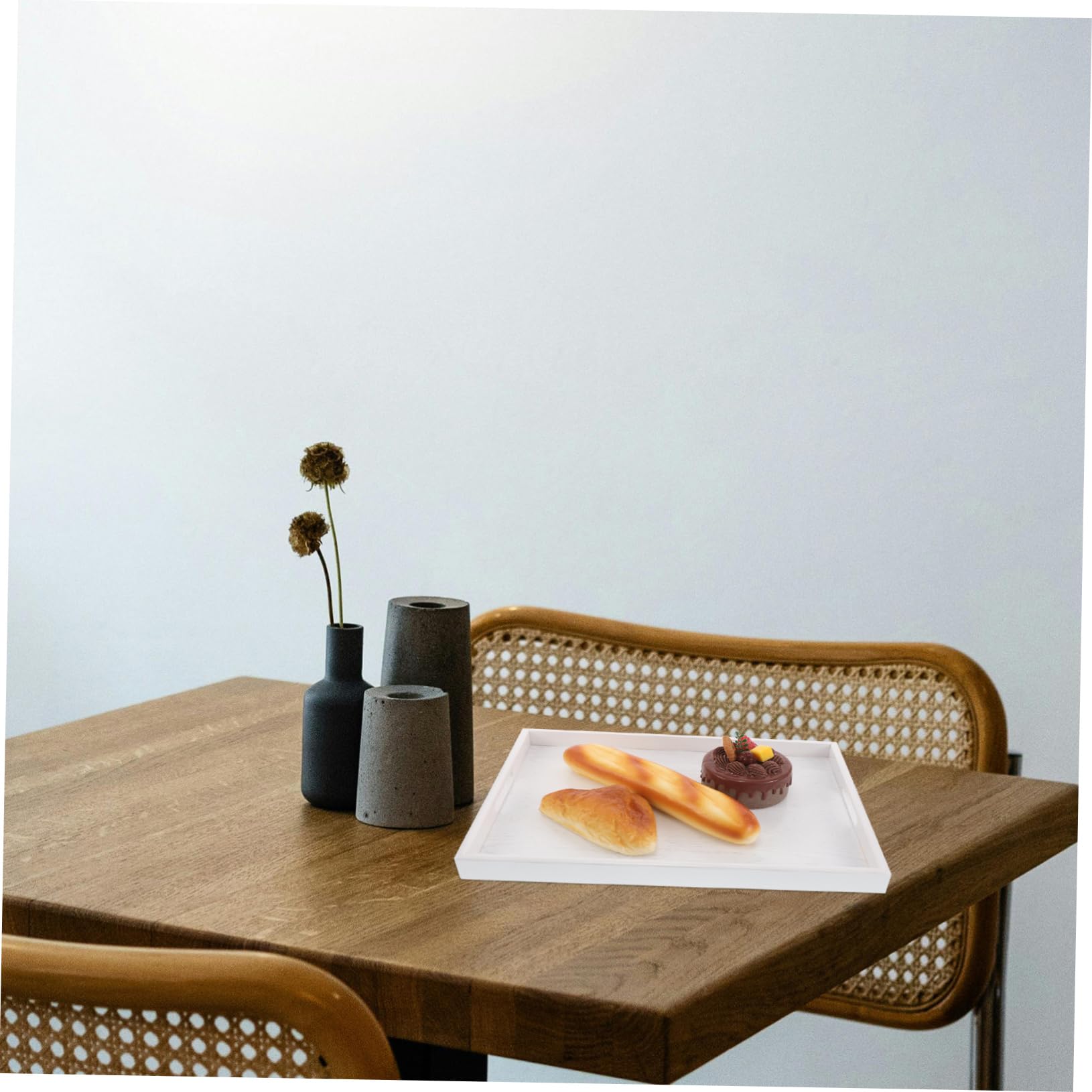 Bandeja Rectangular de Madera de Color Claro Estilo Europeo para Servir