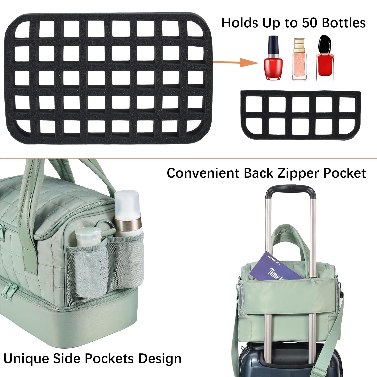 GR69N Nail Polish Organizer Case,Nail Storage Organizer Holds Nail Lamp & 50 Bottles Nail Polish,Nail Tech Travel Case,Nail Kit Organizer Bag Fits Nail Supplies & Manicure Tools,Green (Patented)