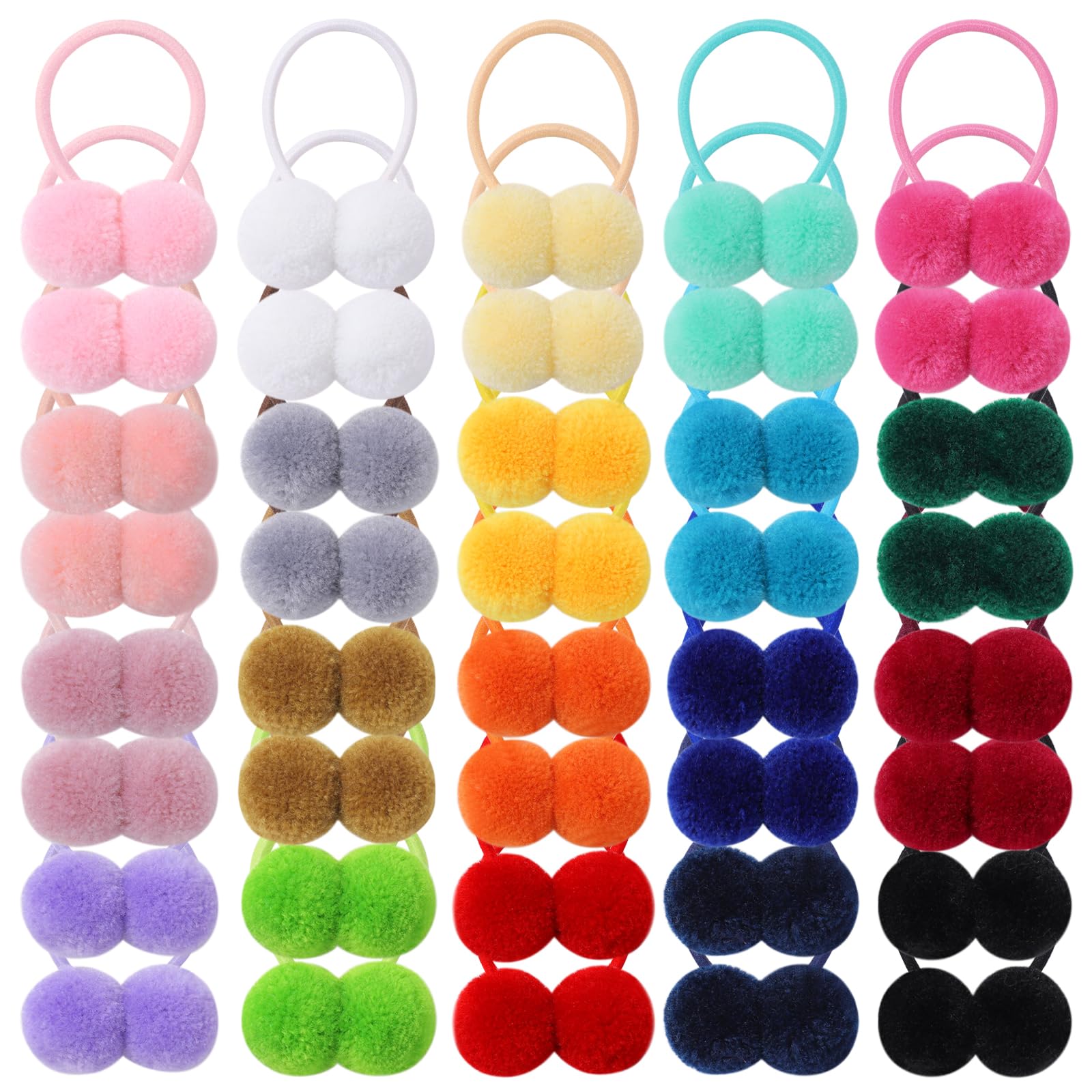 40Pcs Girls Hair Accessories - Small Fluffy Pom Ball Elastic Ponytail Holders and Rubber Bands for Baby Girls, Toddlers, Infants