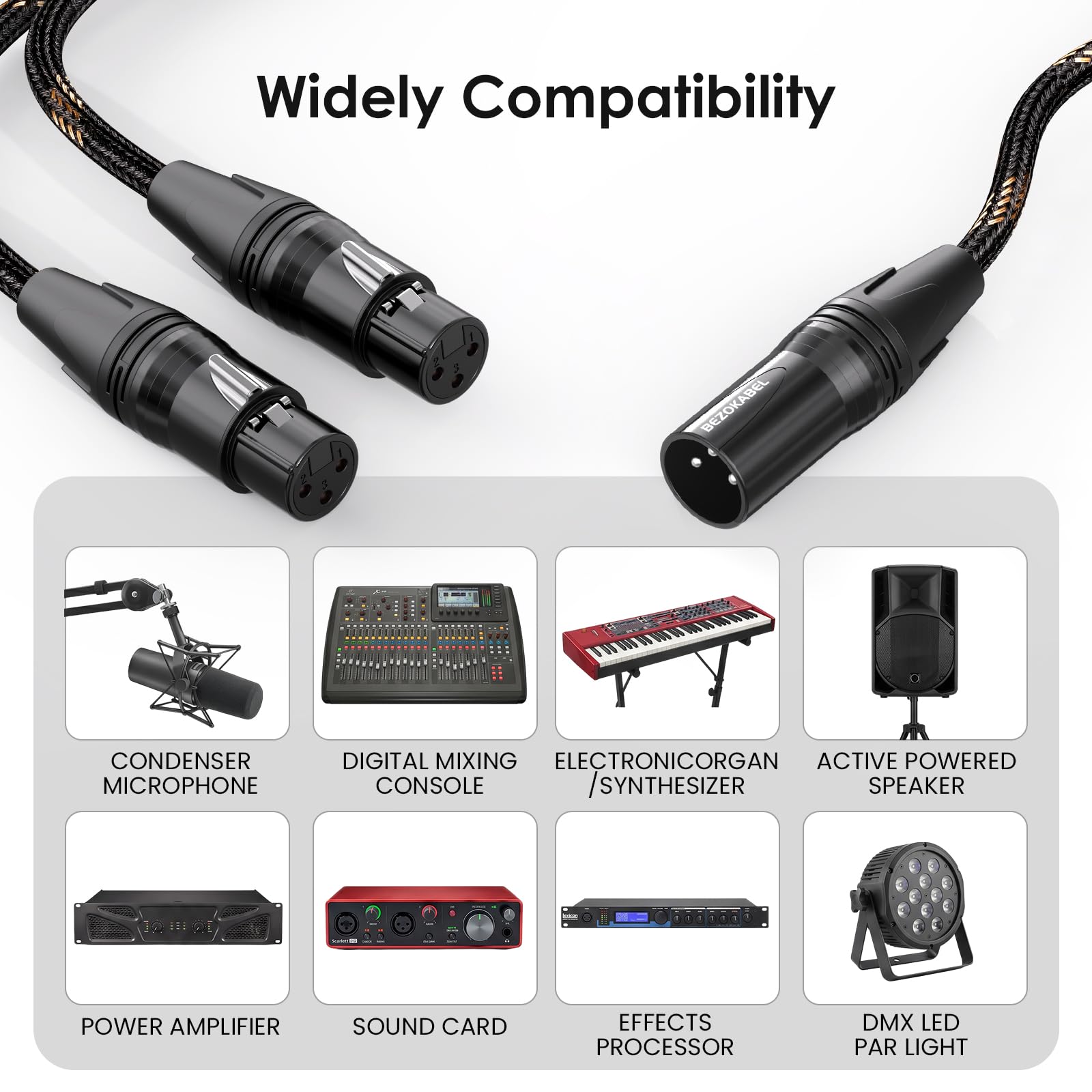 Sdoppiatore XLR, cavo sdoppiatore a Y XLR, 91 cm, confezione da 3, da maschio a 2 femmina, cavo bilanciato per microfono, cavo in nylon intrecciato