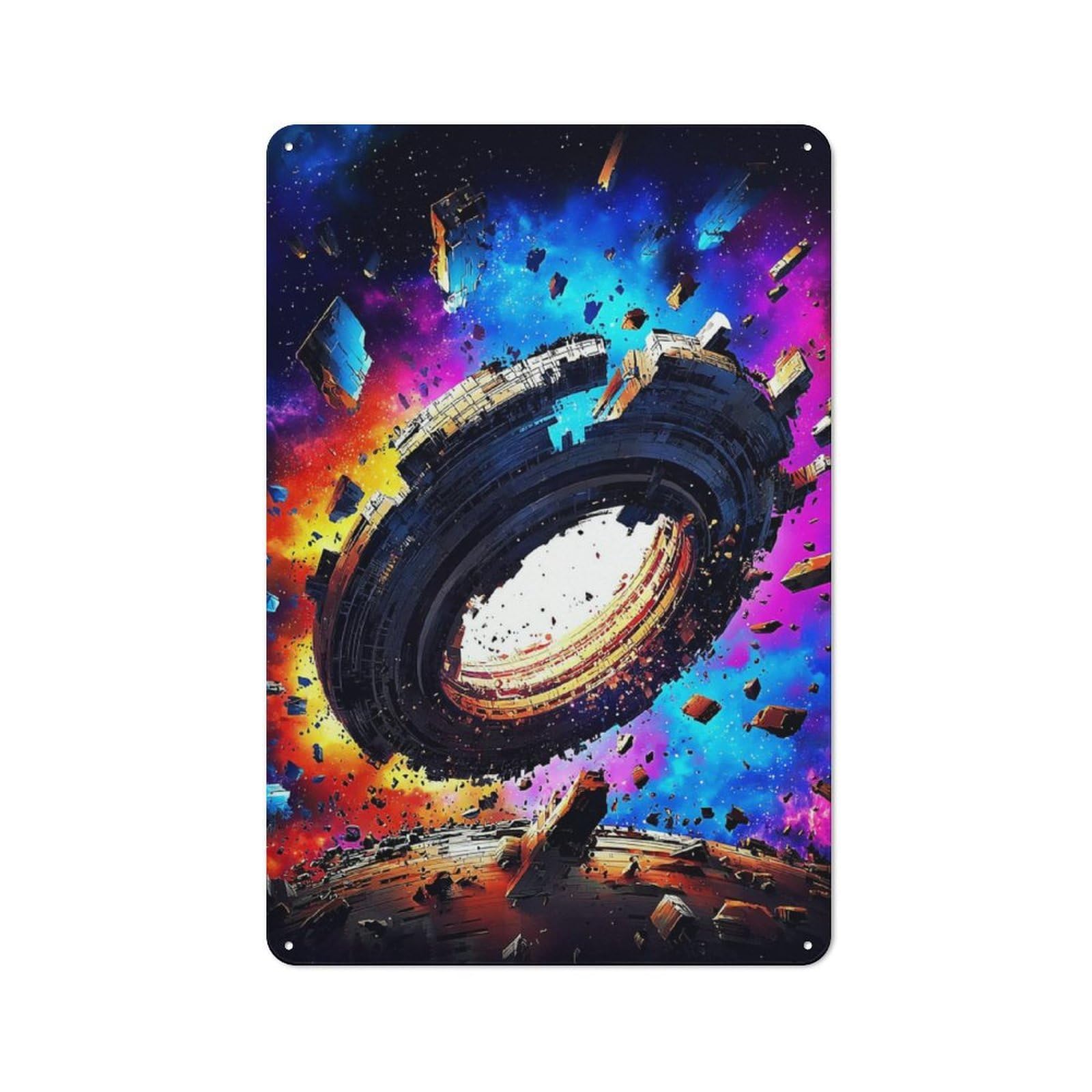 Junmoney Space Station Collapse A Cosmic Catastrophe Rustic Metal Sign 30X20cm For Living Room Wall, With Clear Rustic Wall Decor Character