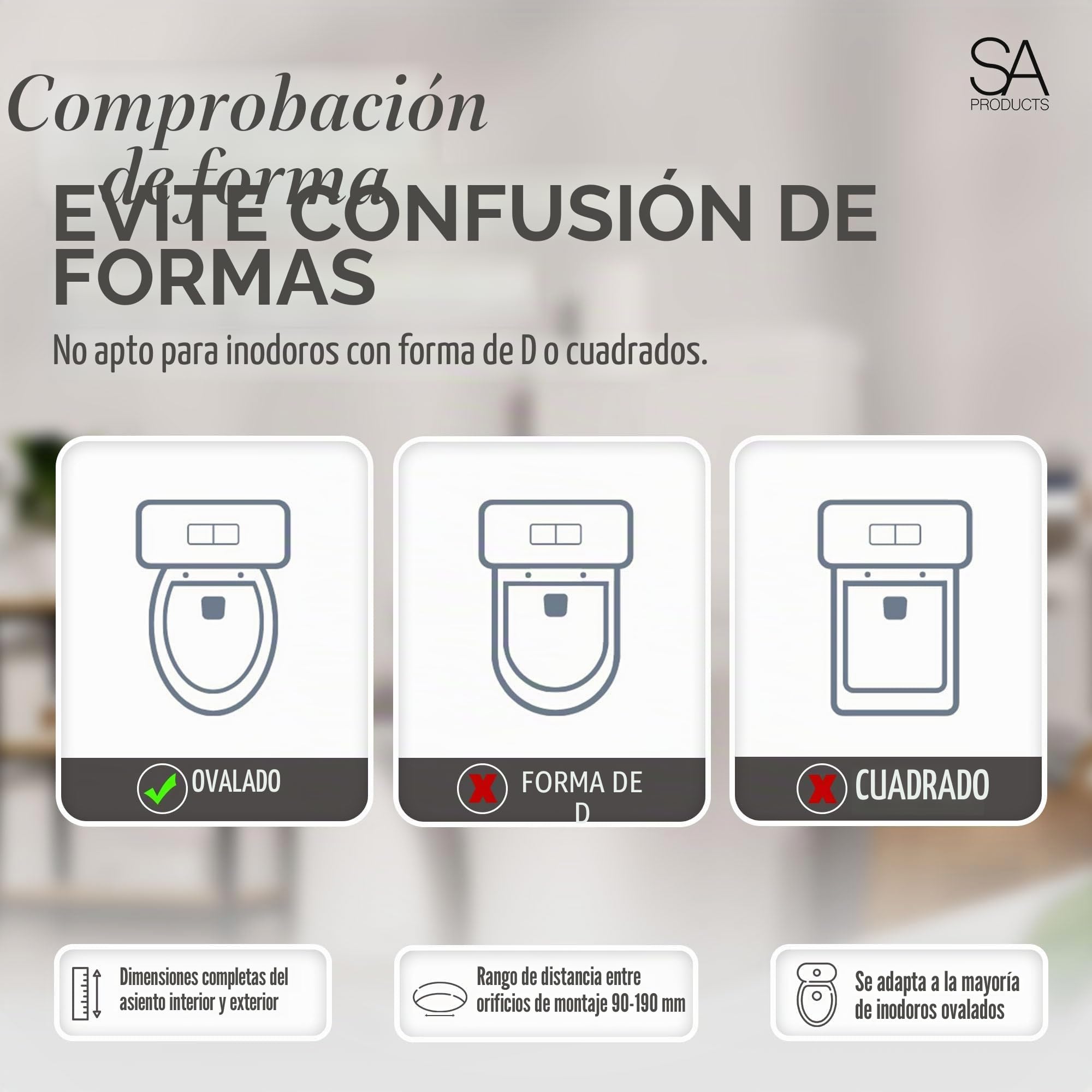 SA Products Tapa WC Universal Ovalada con Cierre Suave y Liberación Rápida, Asiento de Inodoro de Termoestable con Bisagras ABS y Tornillos, 44,1 x 36,5 x 5 cm, Blanco, Fácil Limpieza e Higiene