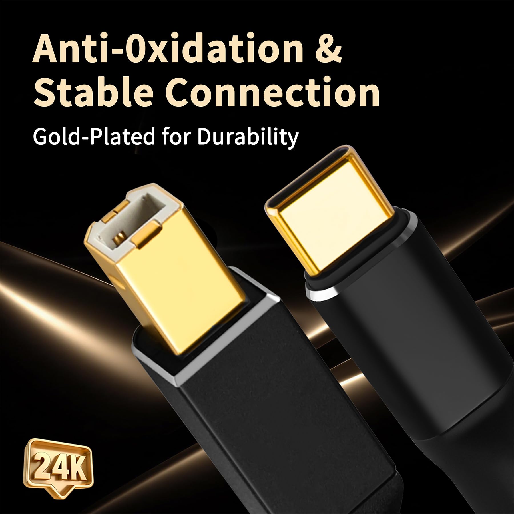Câble audio USB B vers USB C, câble d'imprimante tressé OFC 6N plaqué or, pour Hi-Fi DAC, amplificateur, contrôleur DJ, audiophiles et amateurs de musique (0,5 m)