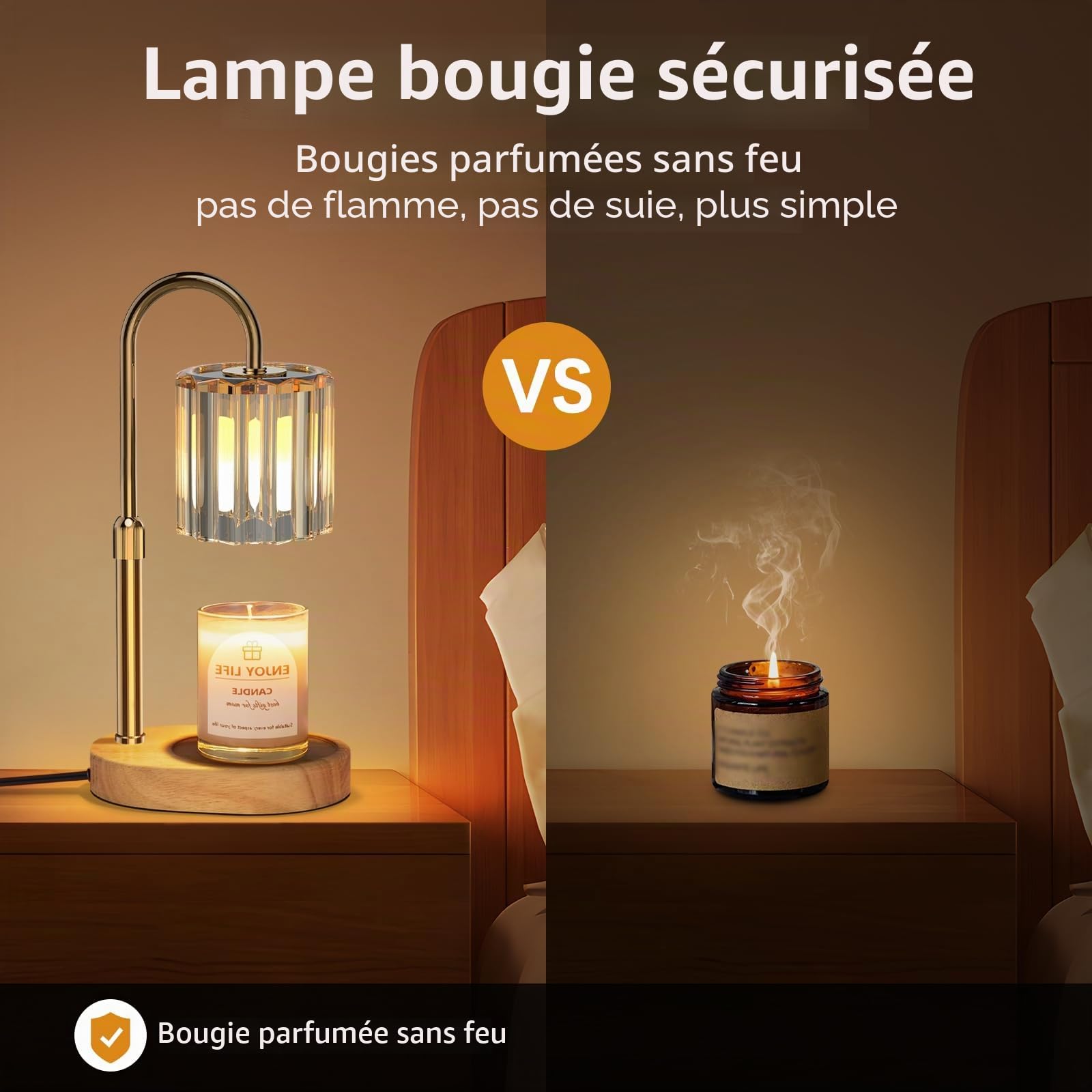 Loowoko Lampe Chauffe Bougie, Chauffage Bougie avec Minuterie et Variateur,Réglable en Hauteur,avec 2 Ampoules,Candle Warmer Lamp pour Bougies Parfumées en Verre, Maison, Chambre, Décoration