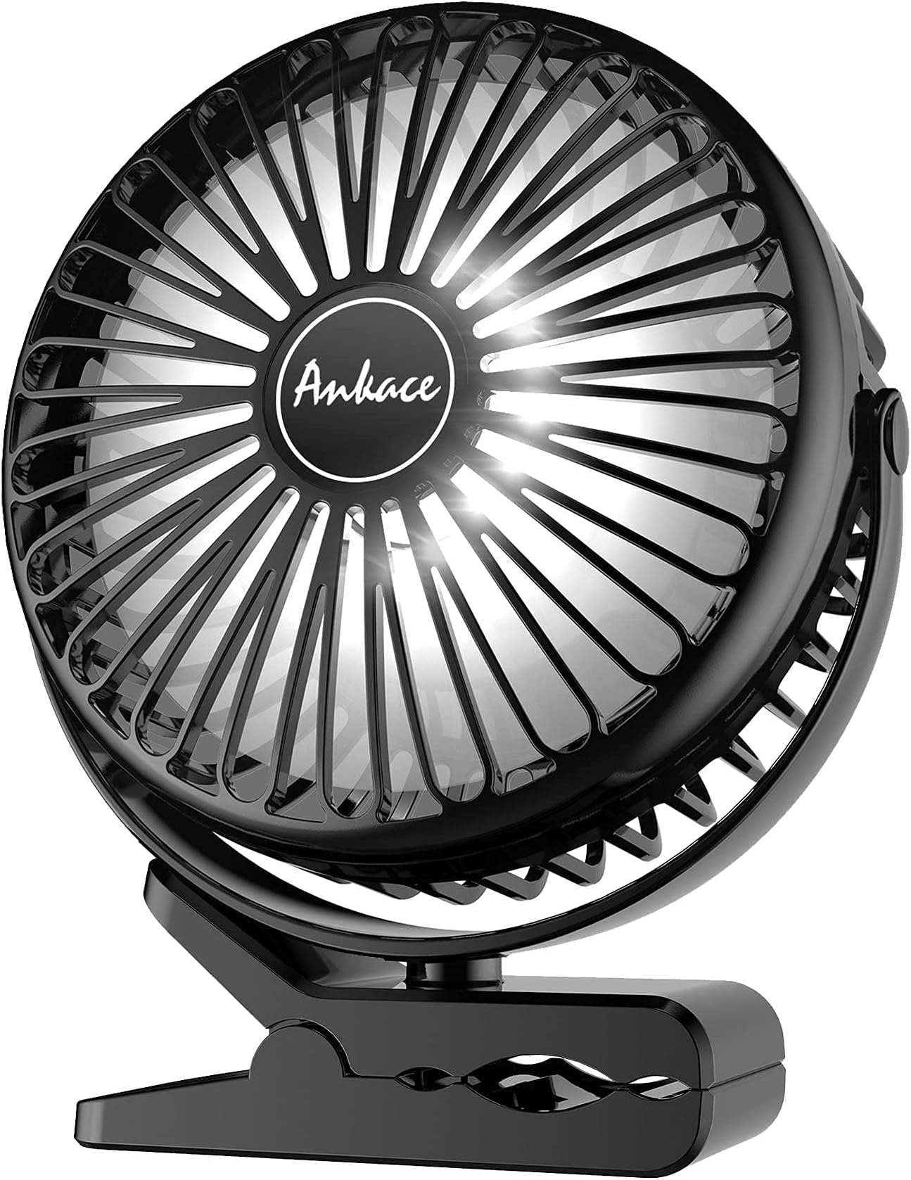 Rechargeable Fan, ANKACE with LED Light 10000mAh USB 3 Speeds 360° Rotation Portable Personal Fan, Powerful Strong Fan with Clip and Hook for Outdoor Camper Golf Cart or Indoor Gym Treadmill Office