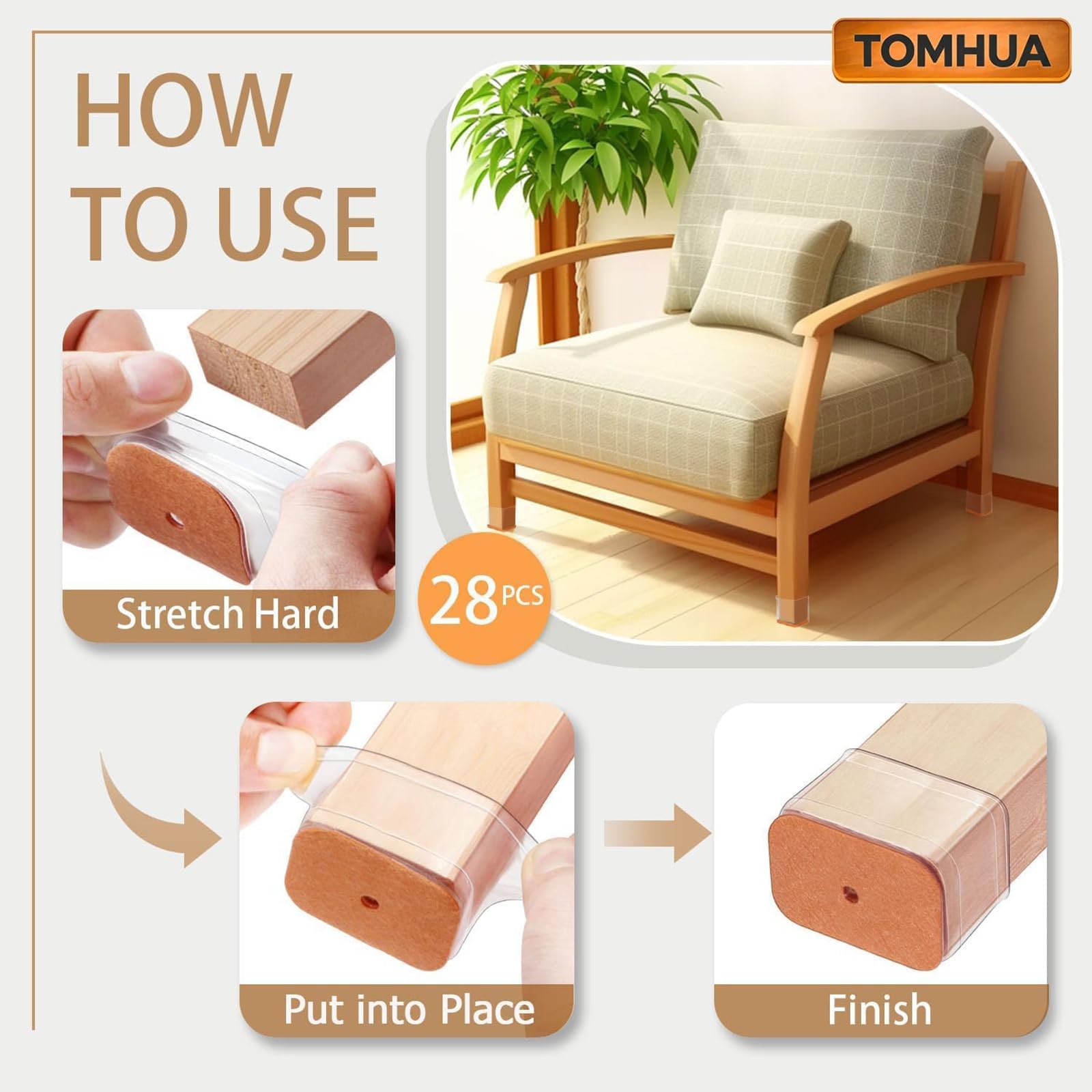 28 Protectores De Suelo Rectangulares Para Patas Silla, Suelos Madera Dura, Tapas Silicona, Almohadillas Fieltro Muebles, Transparentes Sillas, Protegen El
