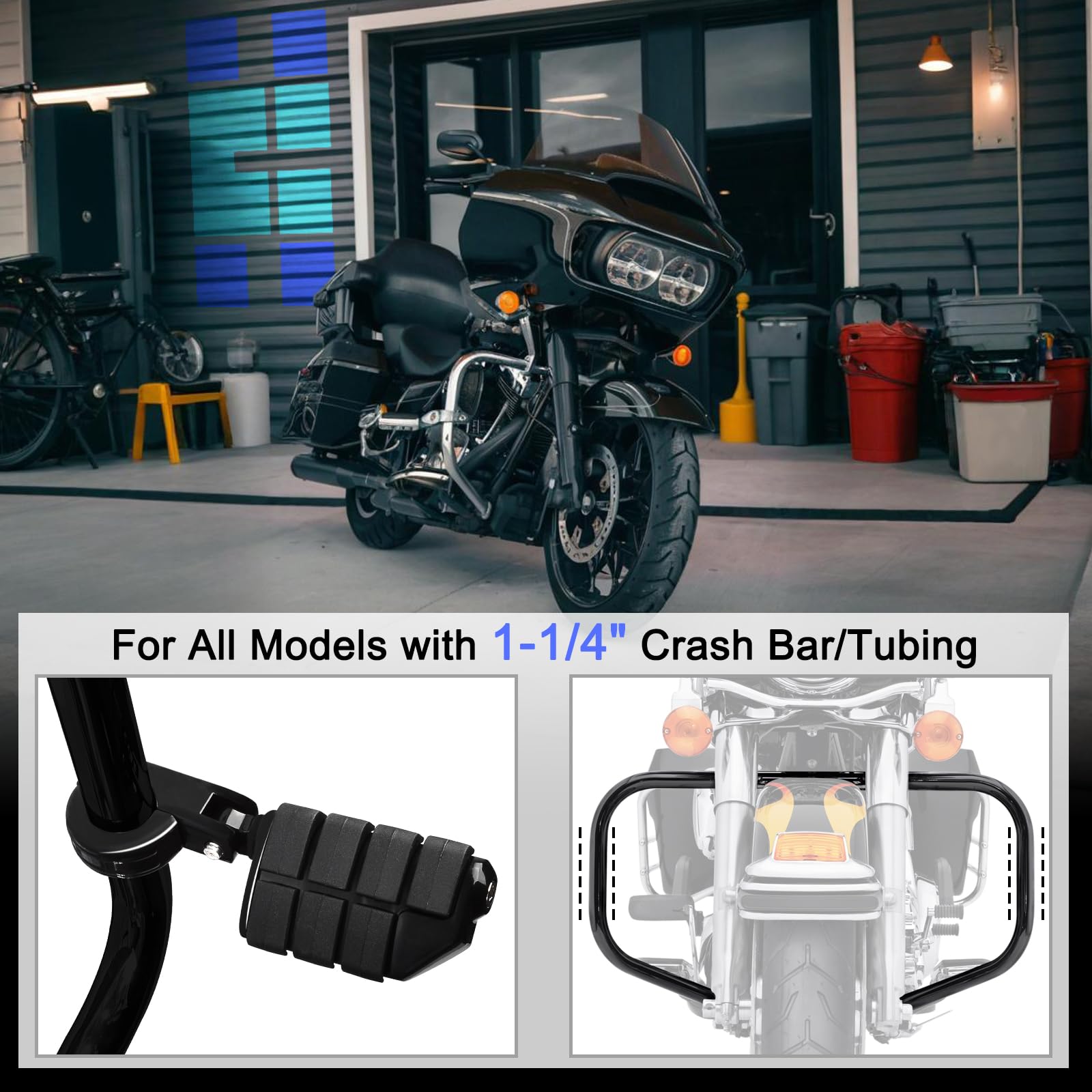 32 mm verstellbare Highway-Fußrasten mit P-Klemmen, universell passend für Harley, Honda, Kawasaki, Suzuki, Yamaha, Indianer, Victory Motorrad mit 3,2 cm Motorschutz/Sturzbügel, Schwarz #3