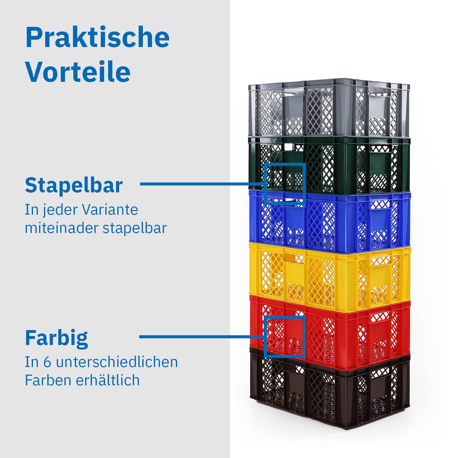 DIE BOX FABRIK 4er SET Bäckerkisten 600x400x150mm, Bäckerkiste, Brotkiste, Brotkörbe, Brötchenkiste, Aufbewahrungsbox offen, 60x40x15cm, Stapelbehälter, Eurobehälter, Stapelkisten (Grau)