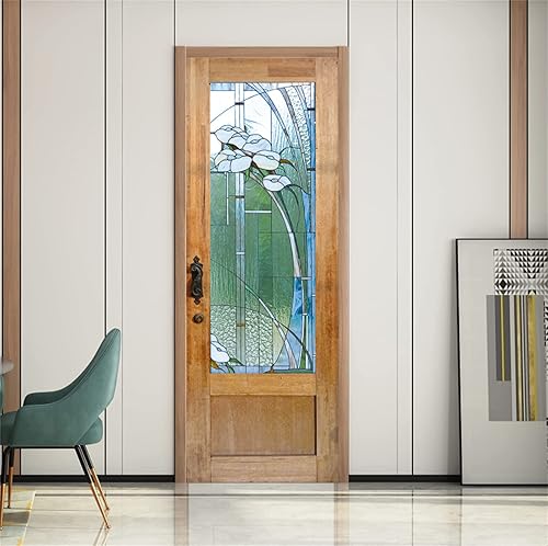 Miniatura 3 de artfanke Adhesivo 3D para puerta de vidrieras 3D, 30.3 x 78.7 pulgadas, papel tapiz autoadhesivo para puerta de madera retro, calcomanía de pared