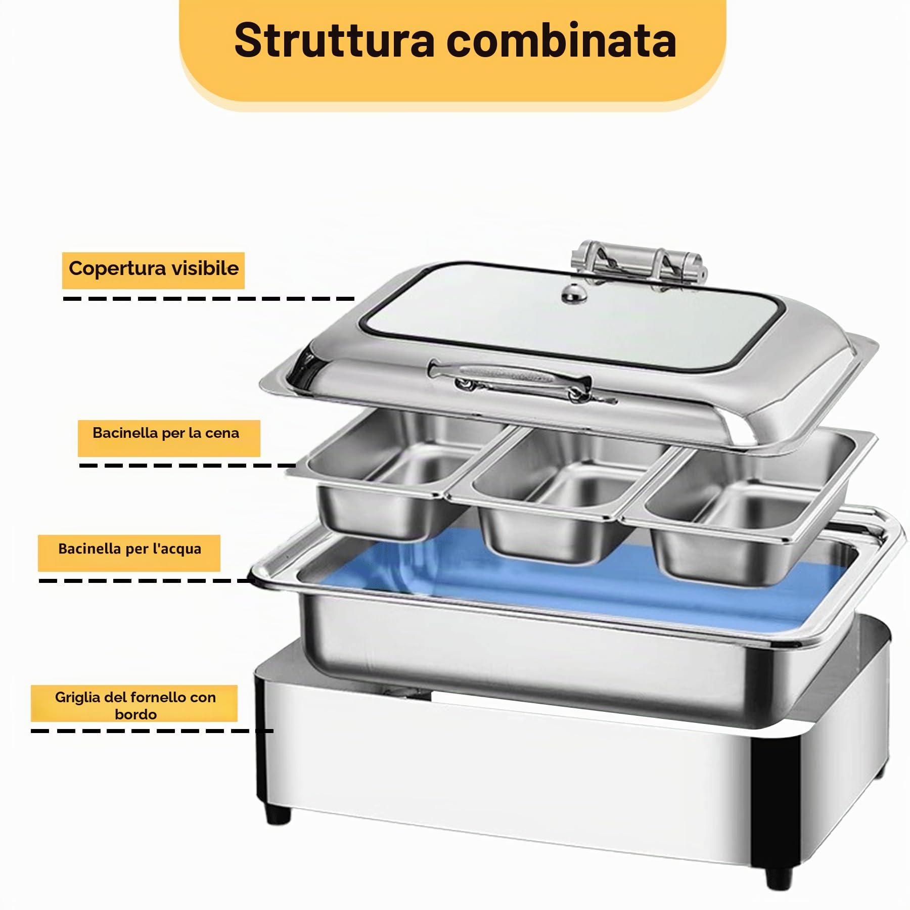Chafing Dish Elettrico, 9L Scaldavivande Elettrico per Buffet(1/3) | Contenitore Scalda Cibo Professionale con Coperchio in Vetro per Feste e Banchetti, Temperatura Regolabile (0-85℃)
