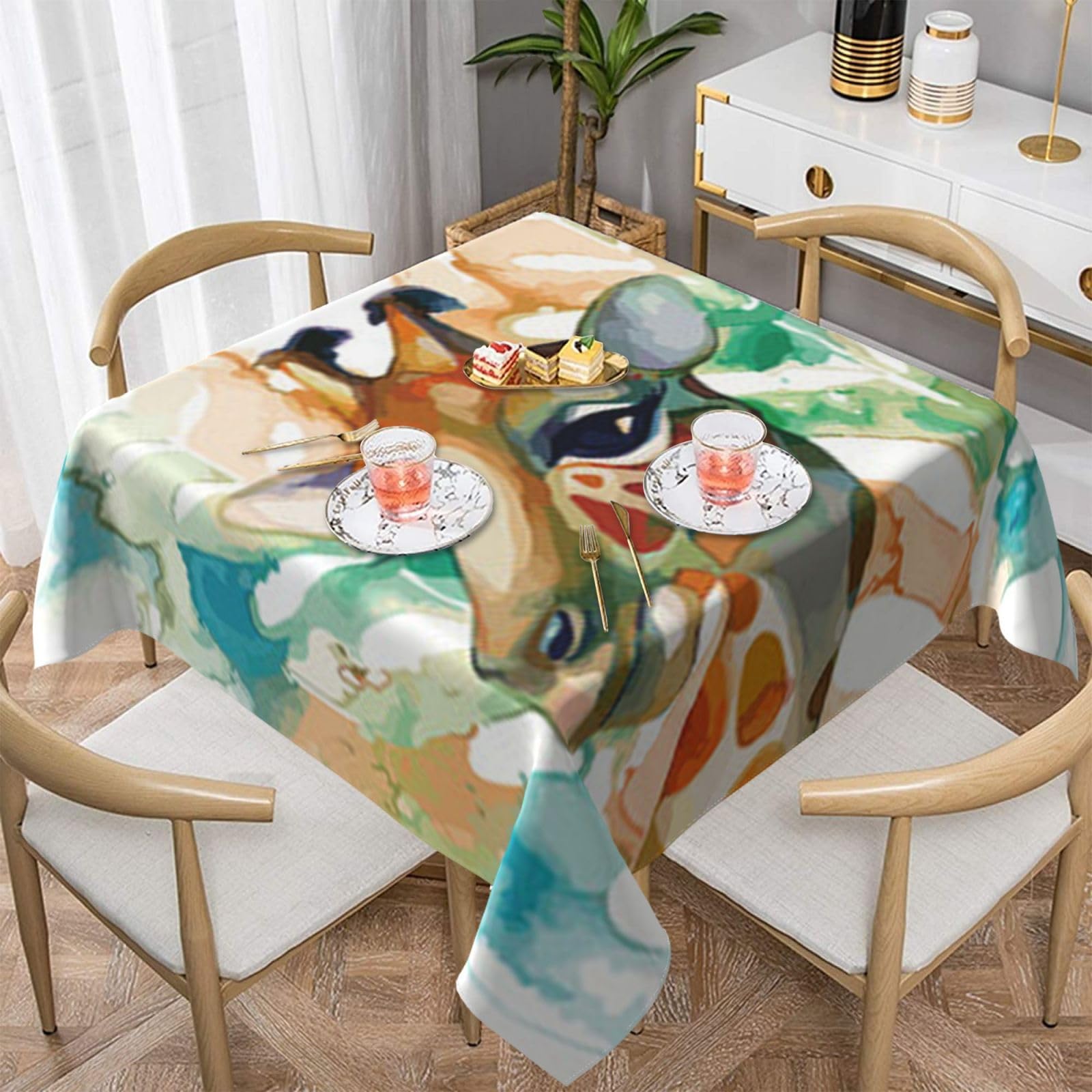 DCEHGEW giraffe Prints Square Tablecloth 152x152 CM, Waterproof Fabric Table Cloth for Dining Table, Farmhouse Table Cover for Kitchen Dining Tabletop Decoration