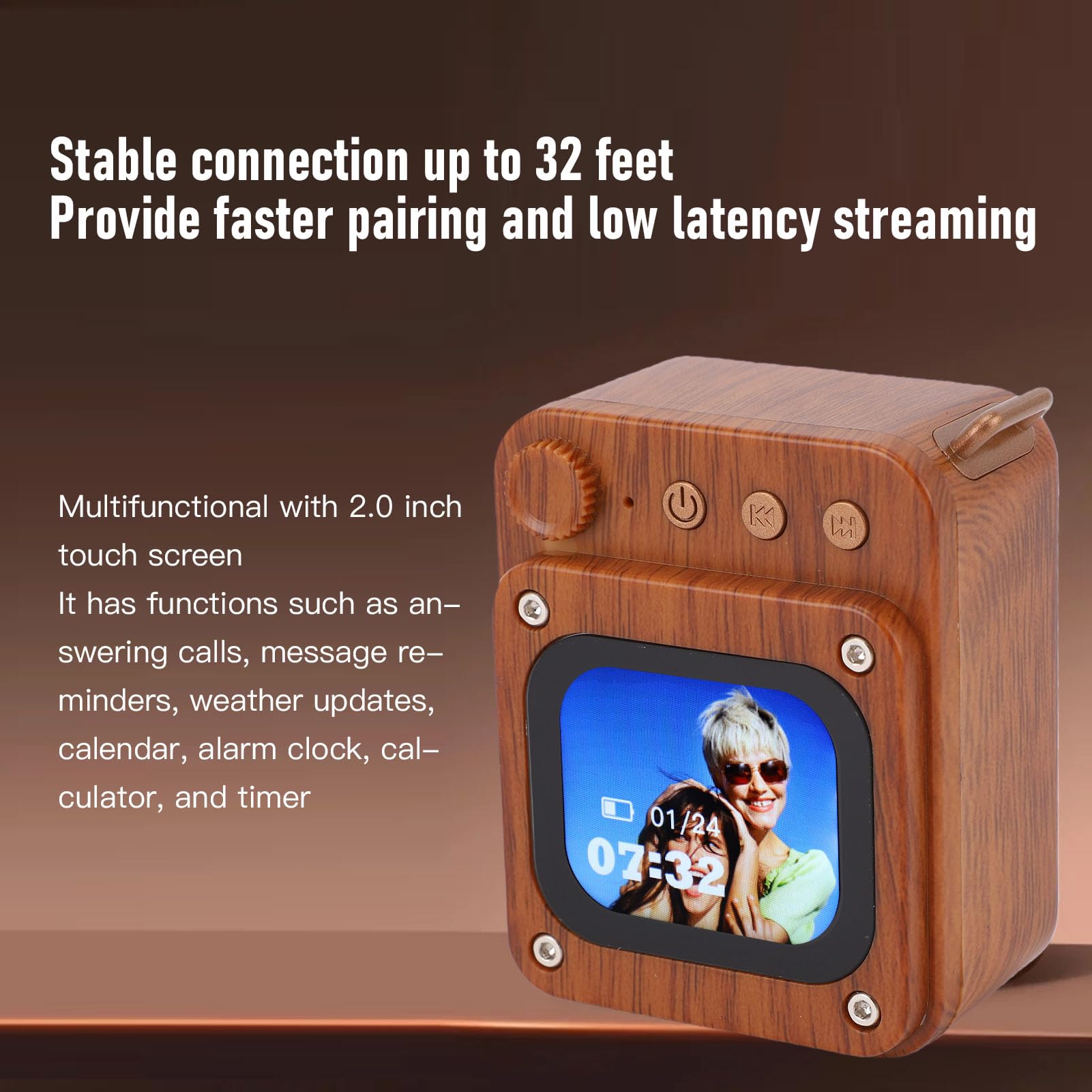 Asixxsix Altoparlante Bluetooth con Touchscreen, Portatile Wireless per | Mini altoparlante intelligente con schermo da 2,0 pollici, sveglia, Bluetooth 5.3 per l\'home office all\'aperto