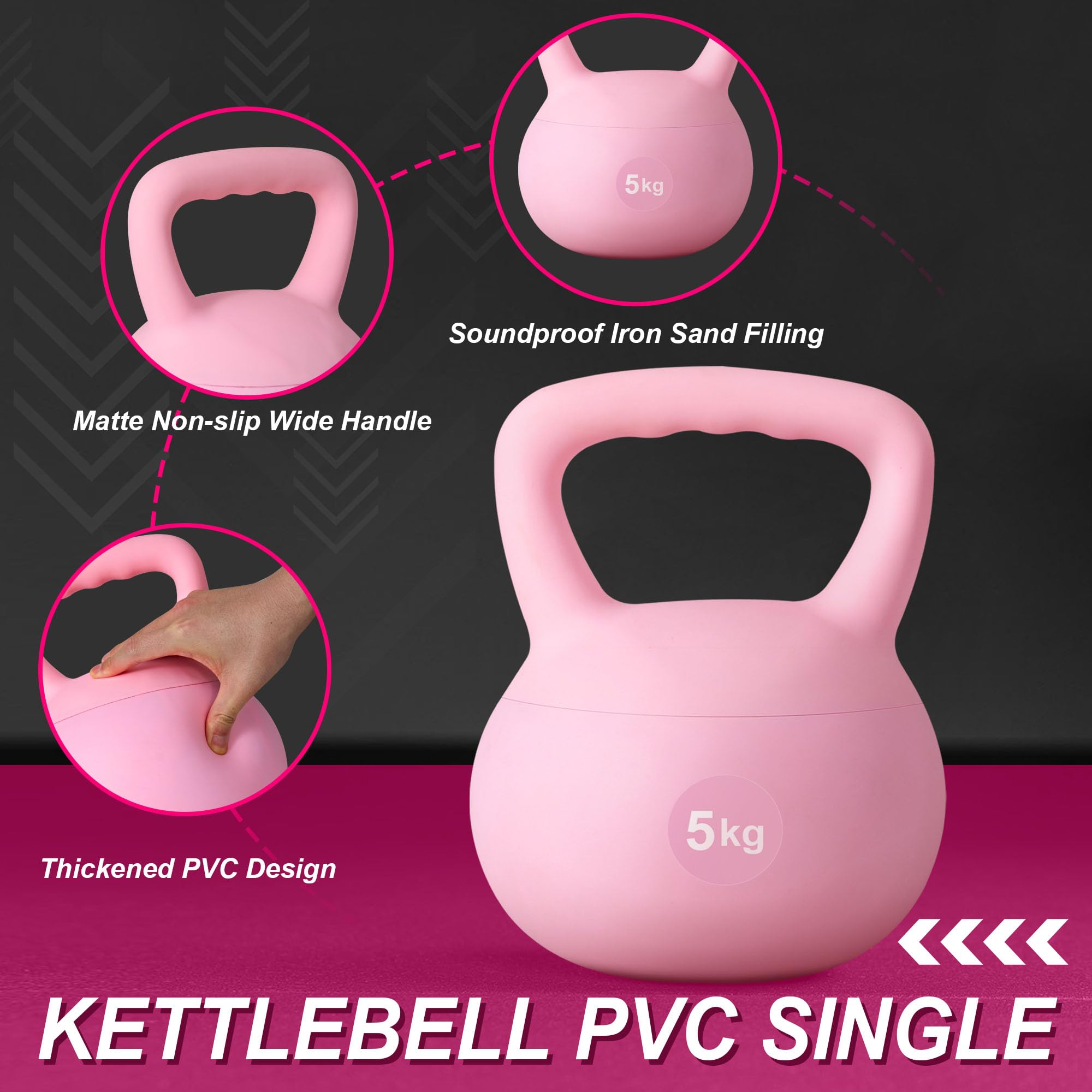 DlandHome Kettlebell - Kettlebell da 5 kg, peso per allenamento da donna e uomo, per allenamento, fitness per la casa o la palestra, colore: rosa