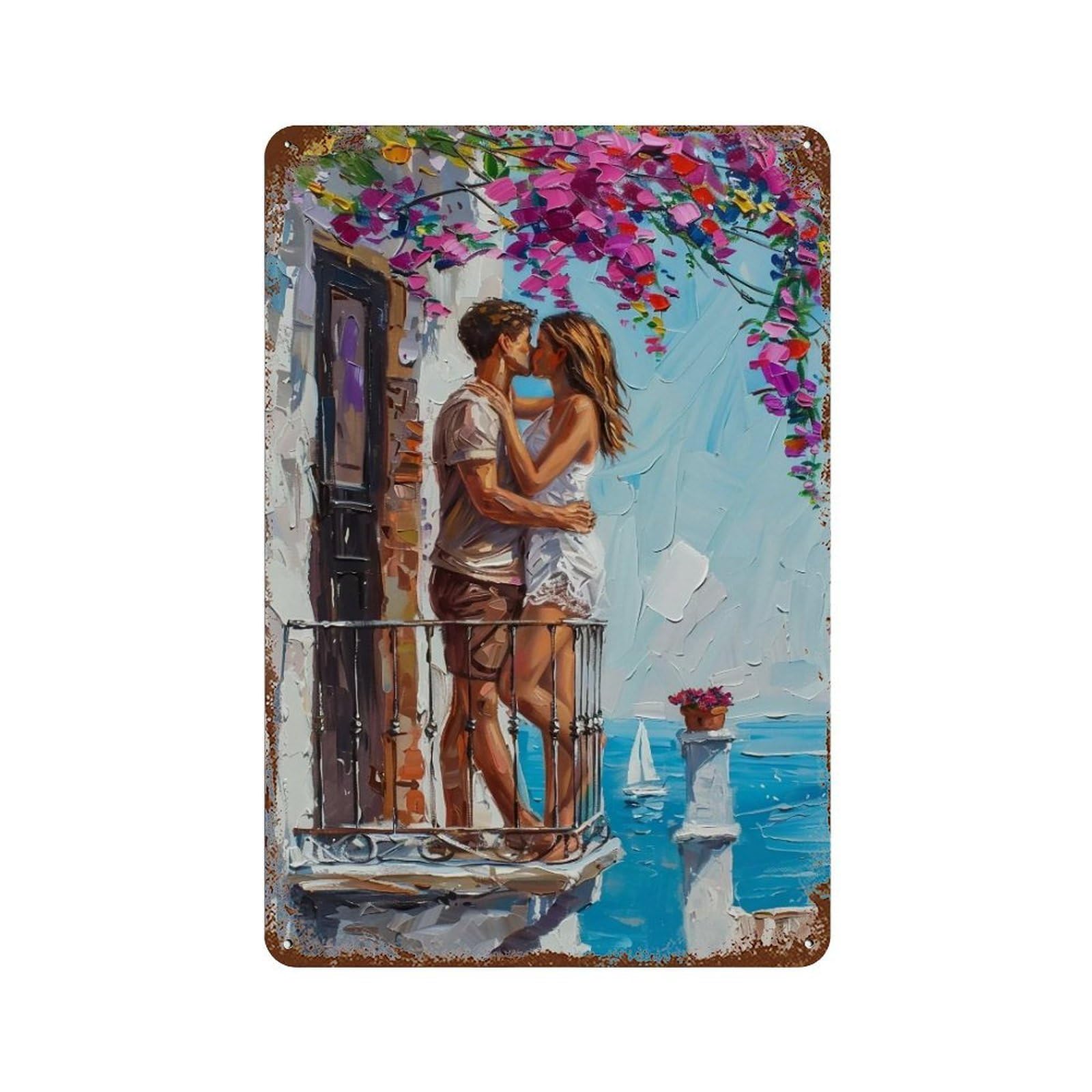 HDURYEYRYY Coastal Bougainvillea Couple 03 Wall Retro Iron Vintage Art Metal Tin Sign Poster Modern Home Cofffee Club Art Bar Shop Decor 30x20cm