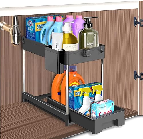 WAYLHECT Organizador para debajo del fregadero organizador deslizante de 2 niveles organizador de baño extraíble para debajo del fregadero
