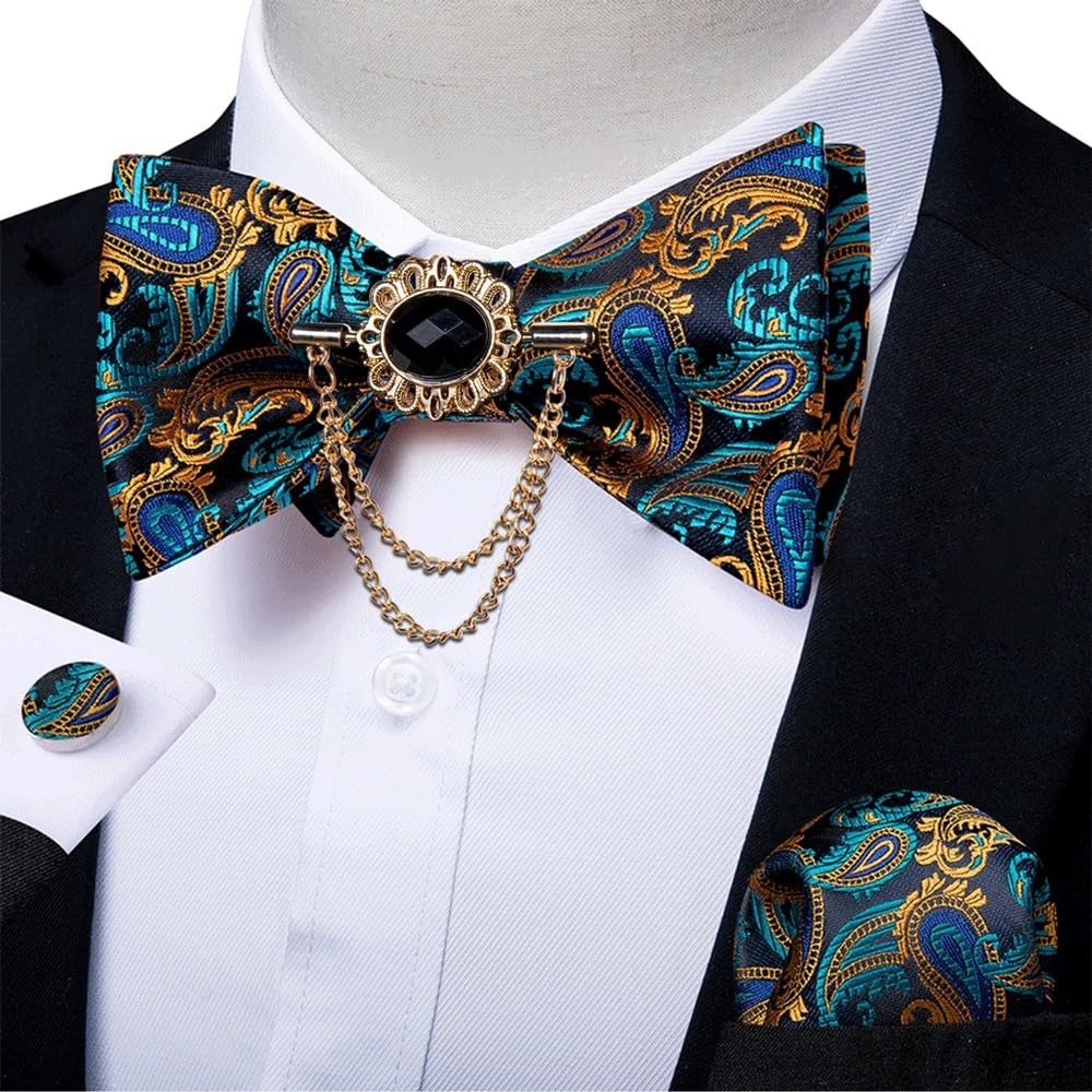 JFDBGU Adjustment Self-tie Bowties for Man Paisley Wedding Party Neck Ties Cufflinks Brooch Hankychief Sets