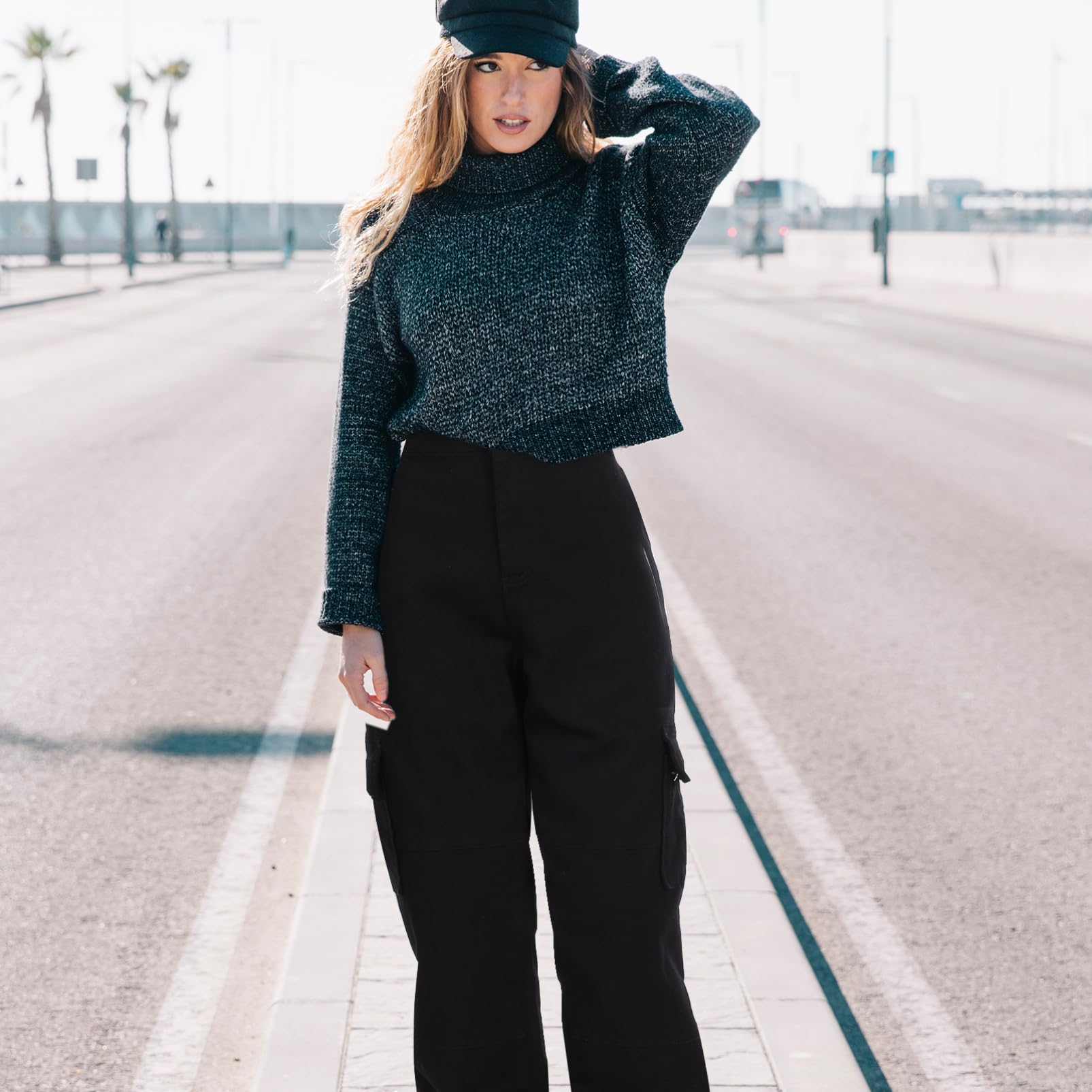 SOIMISS Cargo pour Femme Taille Haute Décontracté Baggy Extensible Jambes Larges avec Poches