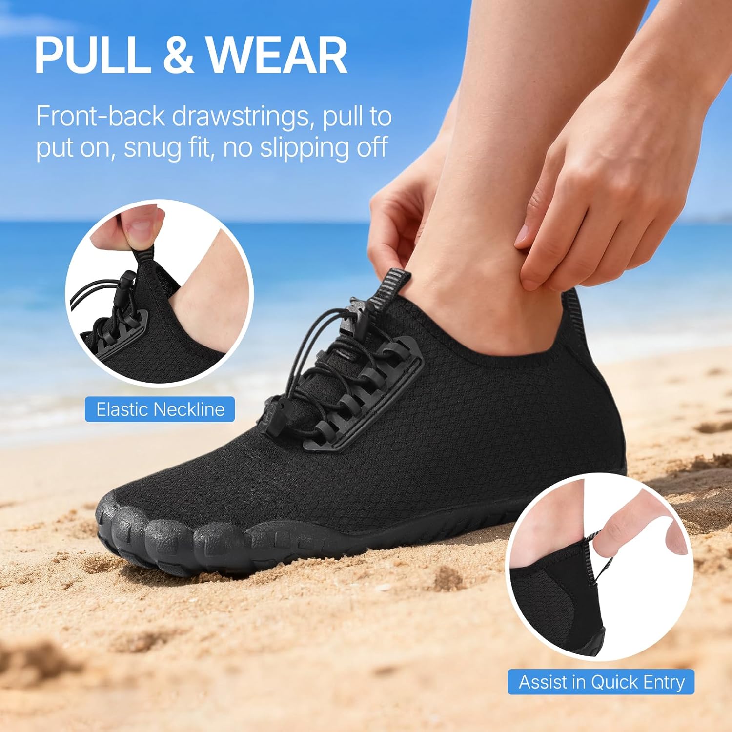 ATHMILE Water Shoes for Women Men Quick Dry Five Toe Aqua Barefoot Shoes for Beach Vacation Swim Hiking Pool Outdoor Sports Wide Toe Box with Non-Slip Rubber Sole