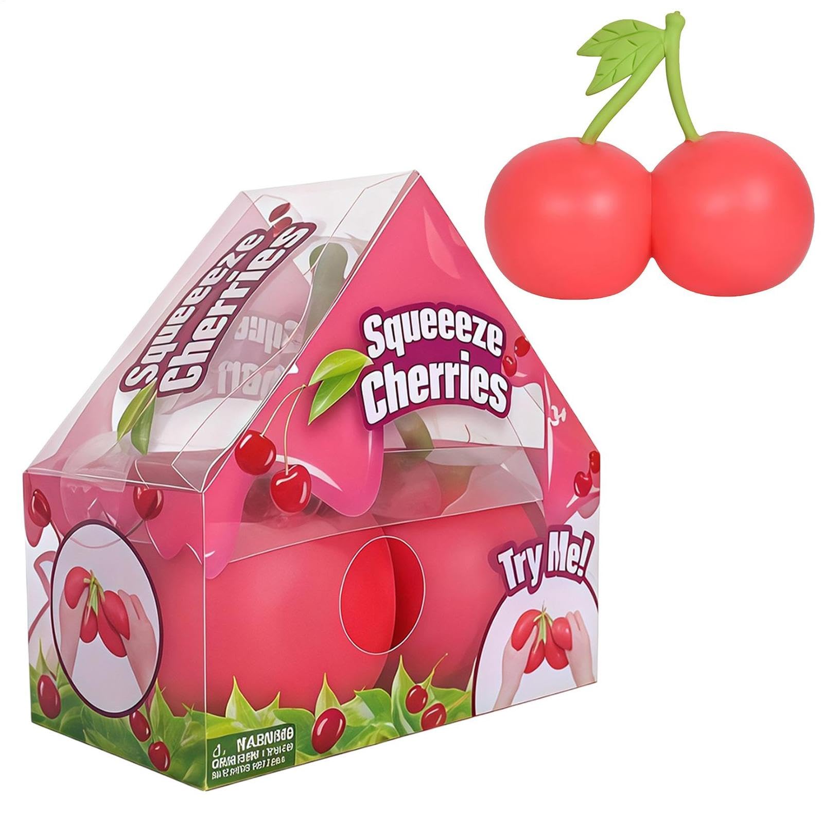 Jumbo Cherry Squeeze Toy, 5.5Inch Cherry Squeeze Ball, Giant Cherries Stress Relief Fidget Toy, Gift For Family Friends Youth Teens