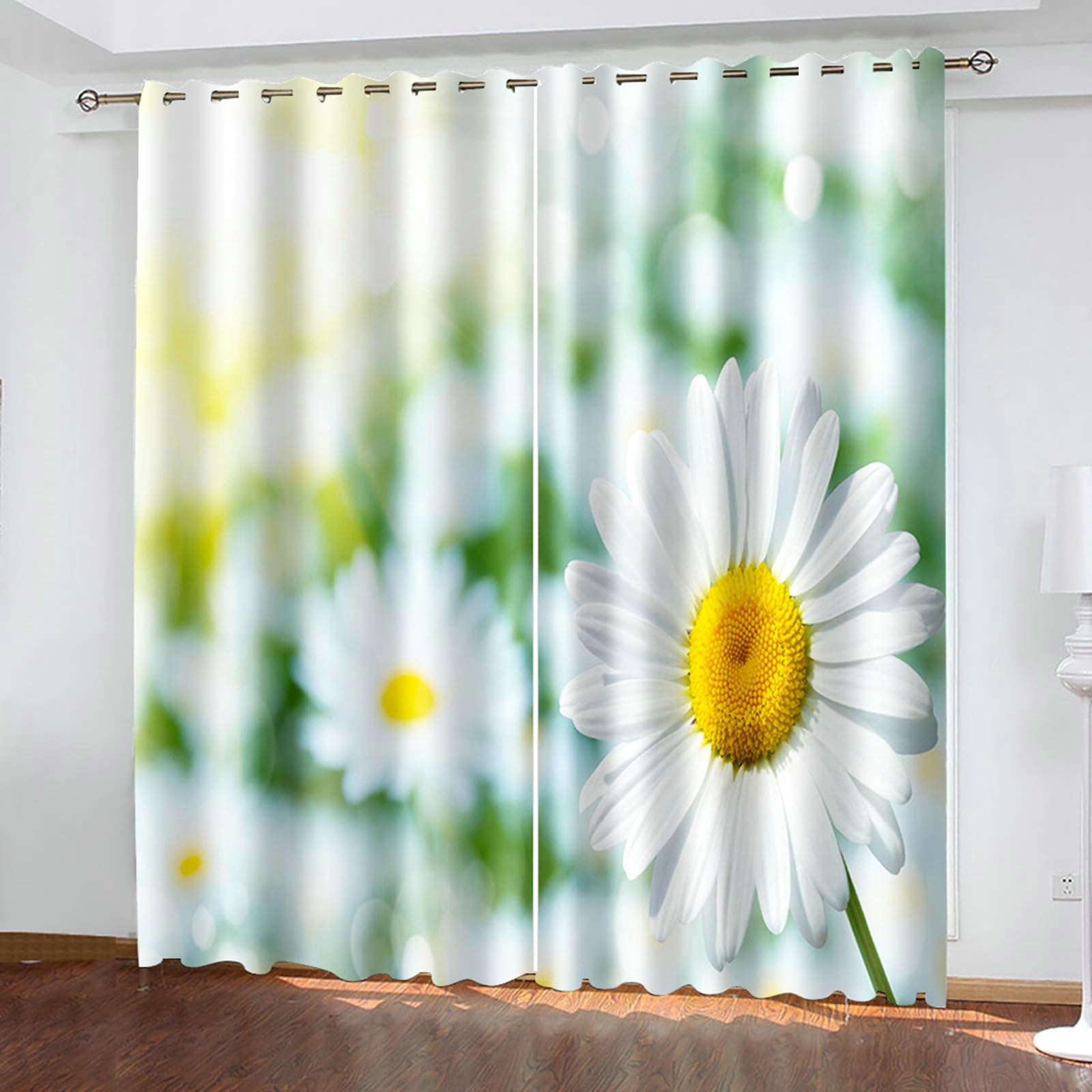 Zasłony do salonu, 2 panele o długości 213 cm, zasłony zaciemniające, 40 szer. x 213 cm dł., stokrotka, izolacja termiczna, zasłony okienne do sypialni