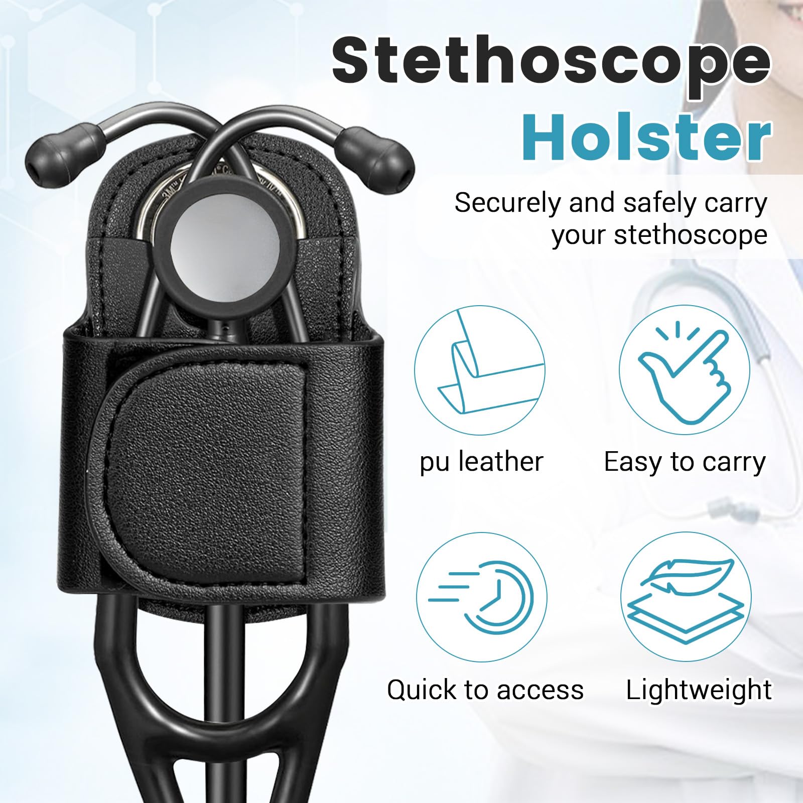 PU Stethoscope Holster, Universal Stethoscope Holder, Stethoscope Holder Hip Clip - Image 3