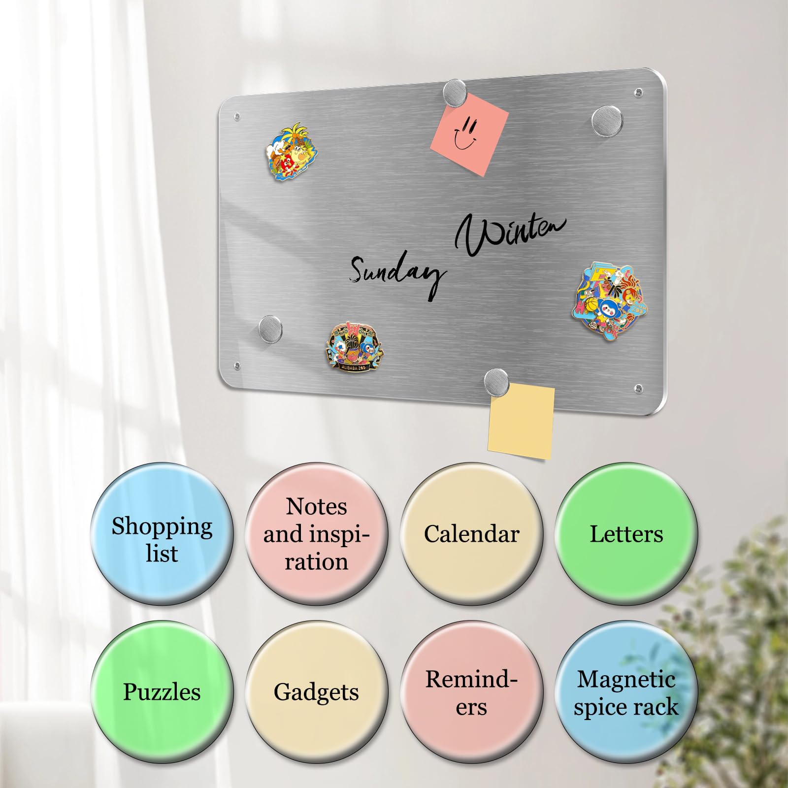YedZen 2Pcs 44.5x29cm Magnetic Board for Wall Stainless Steel Magnetic Notice Board to Display Spice Jars Photo Note Magnetic Letter Number - Image 3