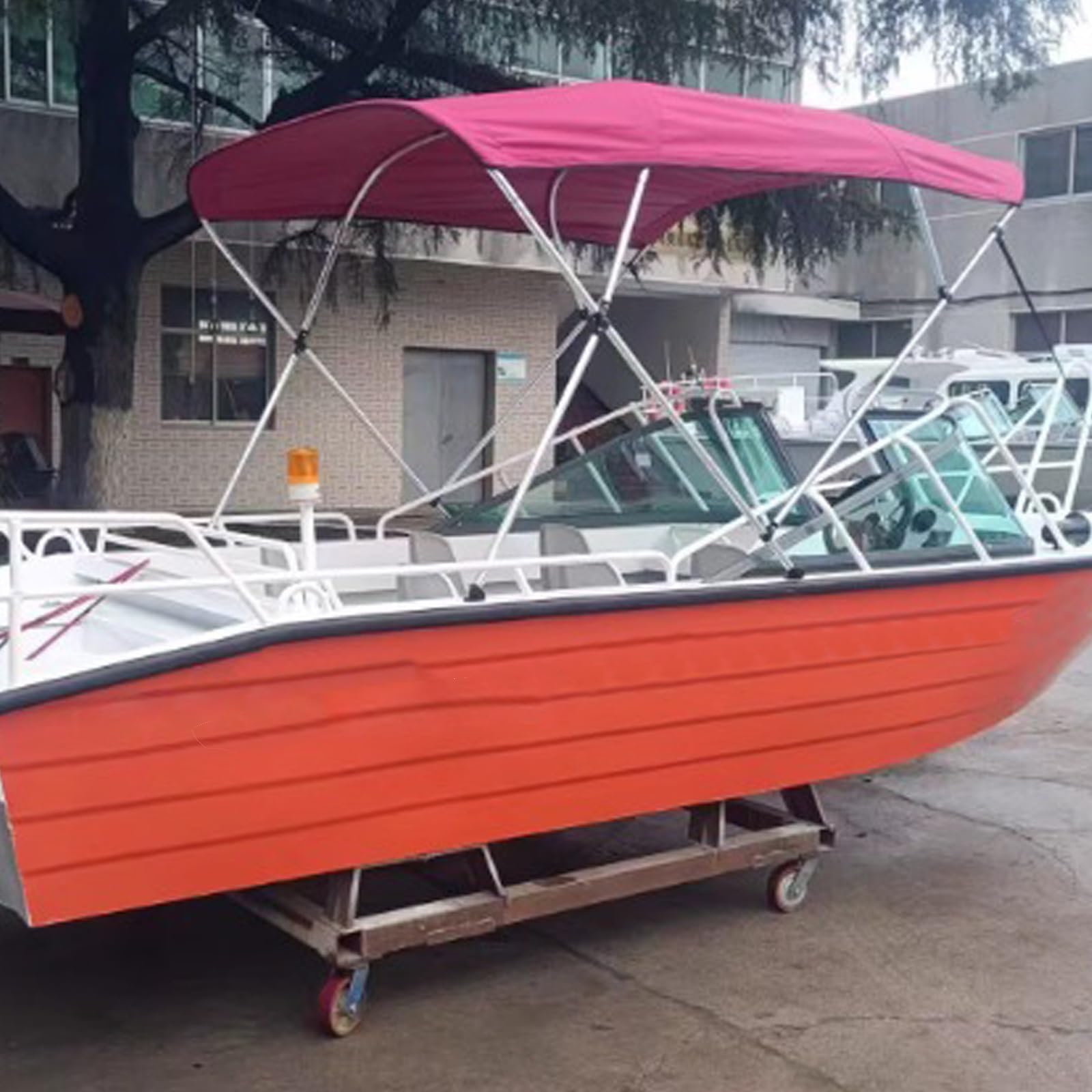 Telo Copribarca Bimini A 4 Archi, Tendalino Parasole for Barca, con Pali di Supporto Posteriori E Vano Portaoggetti(2.3-2.5m/90.6-98.4in)