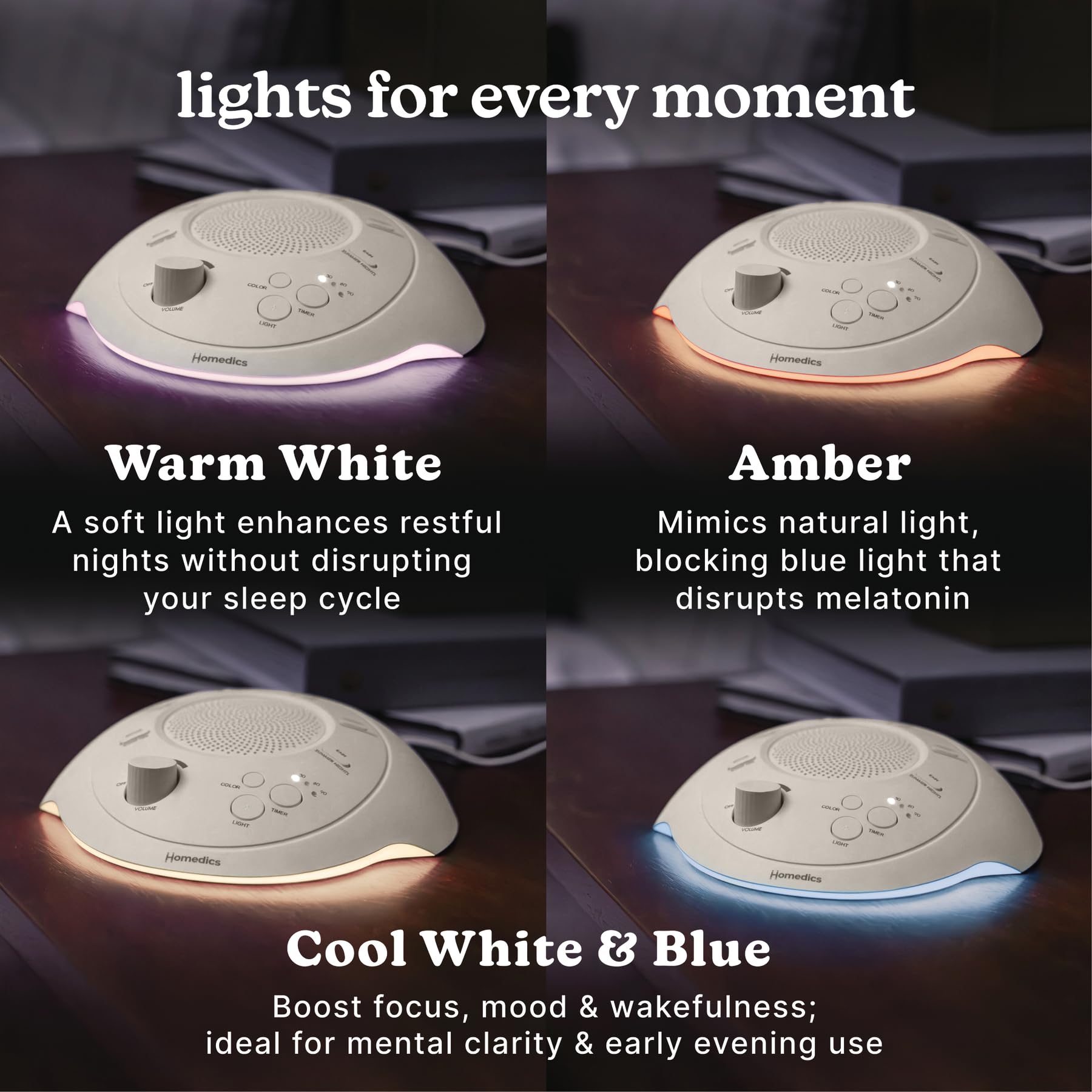 Homedics Máquina de sonido portátil Sleep Better, luz nocturna, 12 sonidos relajantes, incluyendo ruido blanco, lluvia y tormenta, diseño ultraportátil, temporizador de apagado automático, para viajes