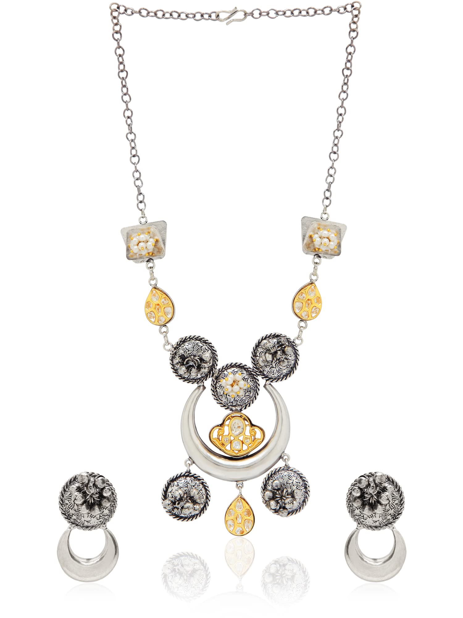 I Jewels Navratri Ethnic German Silver Antique Long Necklace Jewellery Set with Earrings for Women & Girls (MC093OX) (B09XVD9HYF) Amazon Price History, Amazon Price Tracker
