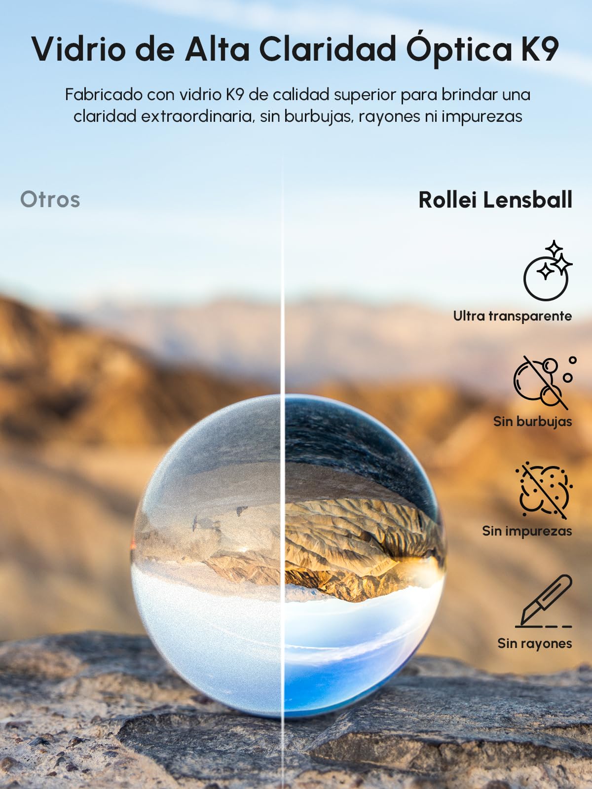 Rollei Lensball 110mm I bola de vidrio I bola de cristal I bola de fotos con bolsa de almacenamiento y paño de limpieza de microfibra para fotografía de bolas de vidrio