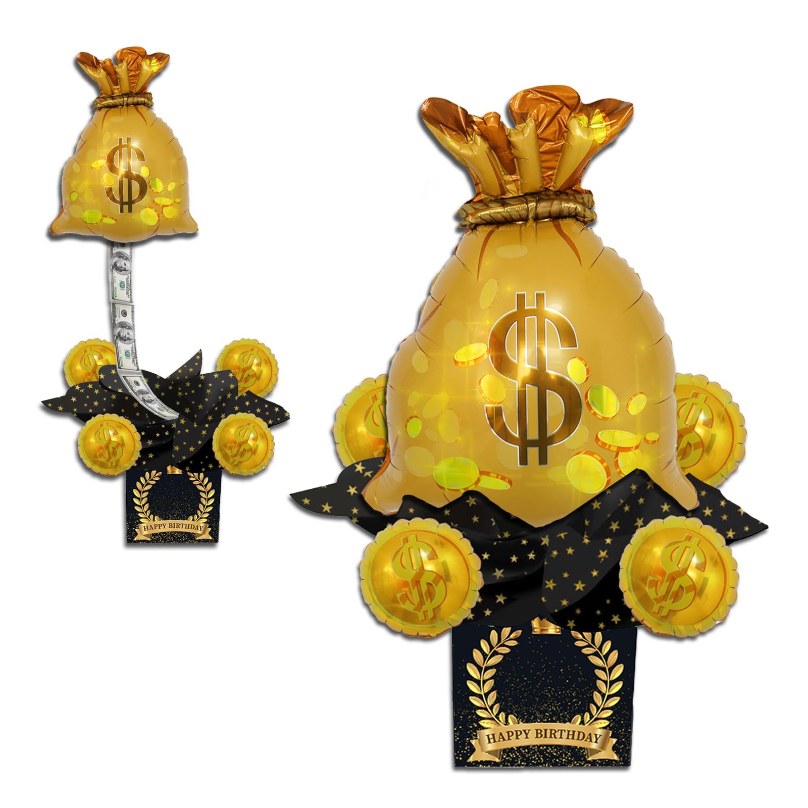 Pull Money Box Bag Balloon Box for Cash Gift Pull, Funny Happy Birthday Surprise Box, Birthday Parties Gifts Cash Supplies Golden Dollar Balloon Get Rich for Kids Friend Father Birthday Party