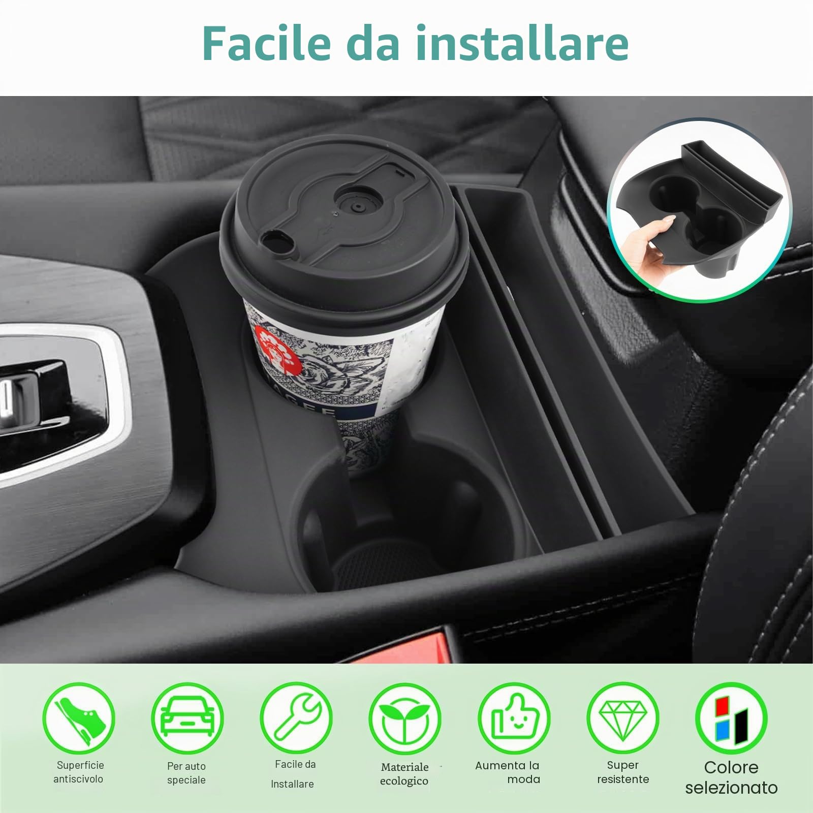 GAFAT Compatibile con Nissan Qashqai J12 e-Power 2022-2025 2026 Portabevande Copertura, in Gomma Morbida TPE, Organizer Console Centrale, Supporto Originale a Tre Punti Antiscivolo Anti Vibrazione