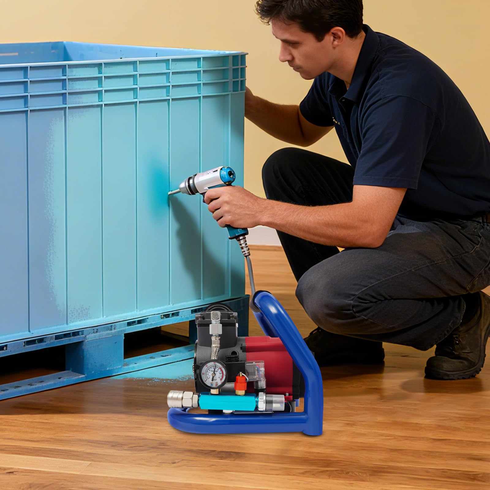 Compressore ad aria compressa a batteria, compressore d'aria portatile, 2800 giri/min, compressore silenzioso, 7 bar, 350 W, senza olio, con serbatoio da 1,5 l, gonfiaggio rapido