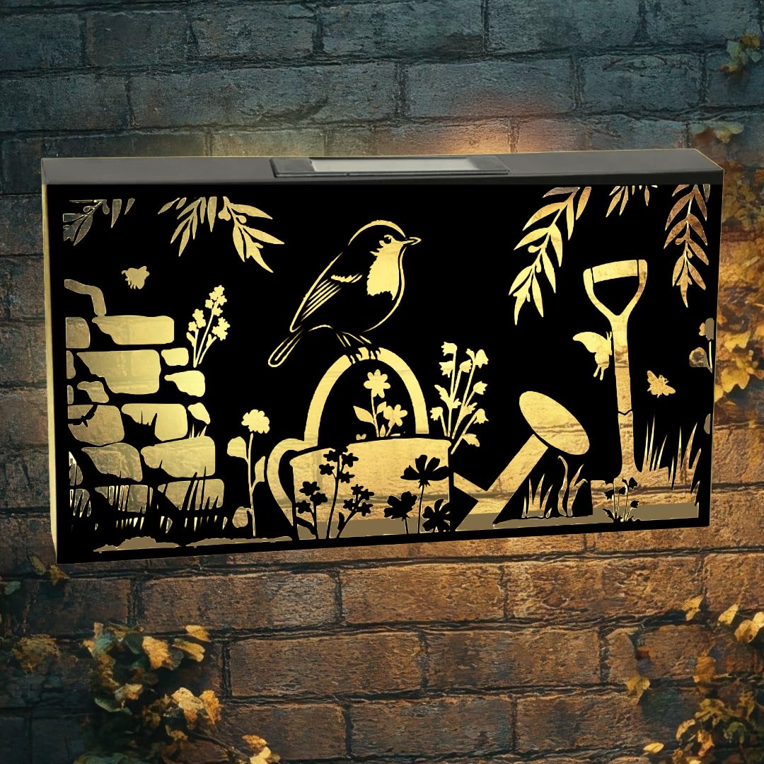 Betley Butterfly Solar Wall Panel Robin Design, Garden Light Wall Art Decoration, Metal Outdoor Eco Lighting LED Hanging Ornament, 25cm x 48cm