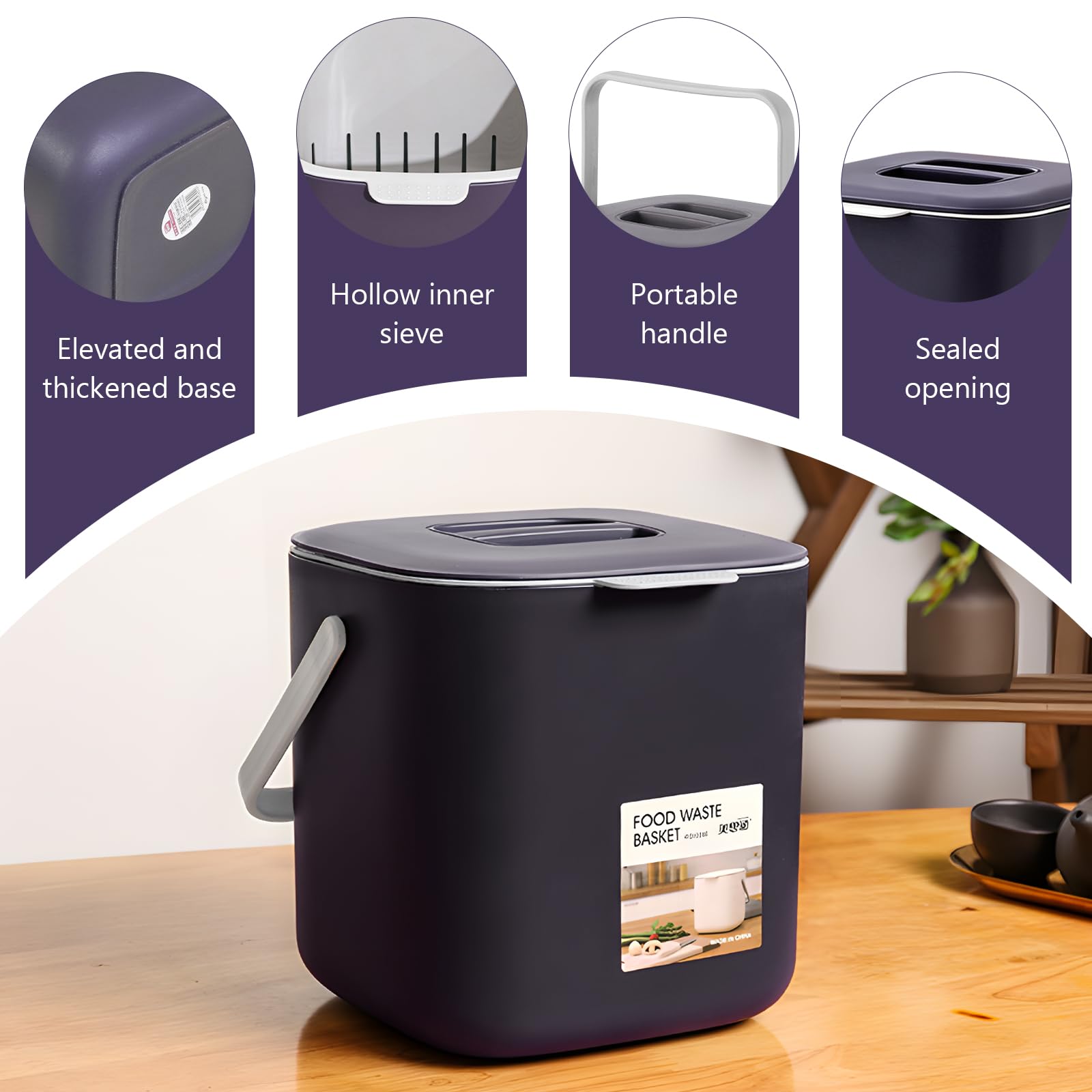 Compostiera da Cucina 4L con Coperchio, Pattumiera Organico Cucina 2 in 1 | con Filtro Rimovibile, Bidoncino Umido Cucina Separazione Secco Umido, Anti Odori, Facile da Pulire, Plastica PP Riciclabile