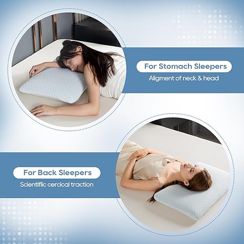 Miniatura 7 de Almohada ultra fina de 2.75 pulgadas de alto, almohada plana de espuma viscoelástica de gel para dormir boca abajo y boca abajo, almohada de cama