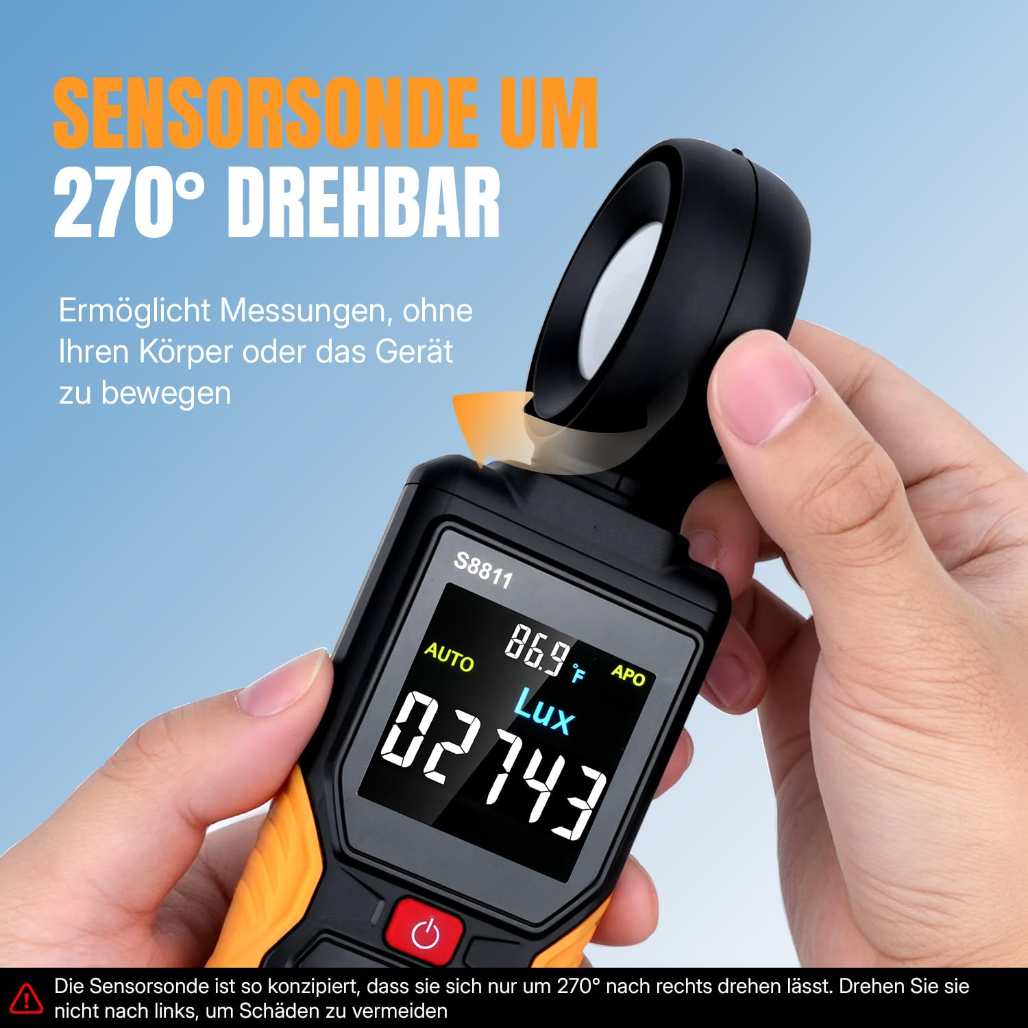 Mcbazel Digitales Luxmeter, Hochpräziser Belichtungsmesser Tragbare Photometer 200.000 Lux/FC mit 270° Sensor, HD-Farbdisplay & Umgebungstemperatur für Pflanzen, Fotografie & Innenräume