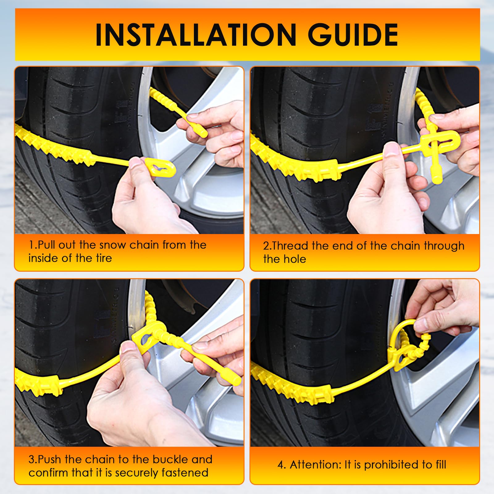 10PCs Cadenas de Nieve para Coche Ninonly Cadenas Coche Nieve Universales Montaje Rápido, Cadenas para Coche Para Automóvil/SUV/Camión Para Neumáticos De Coche De 165-275mm