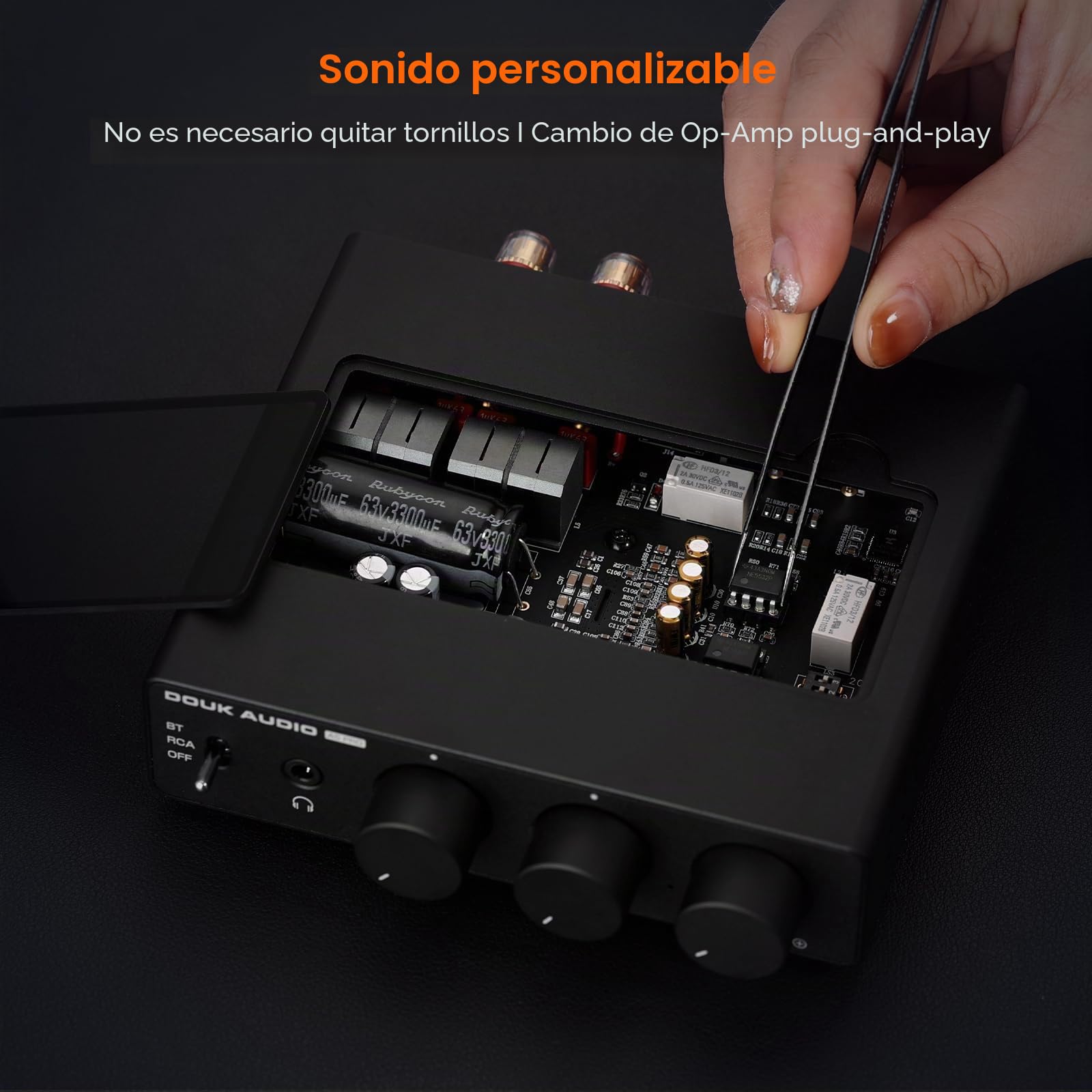 Amplificador Bluetooth DoukAudio A5PRO: Amplificador estéreo HiFi con TPA3255, 300 W × 2 de Potencia, Clase D PFFB, Salida de Auriculares para Cine en casa, Escritorio, Altavoz de estantería (48 V5A)