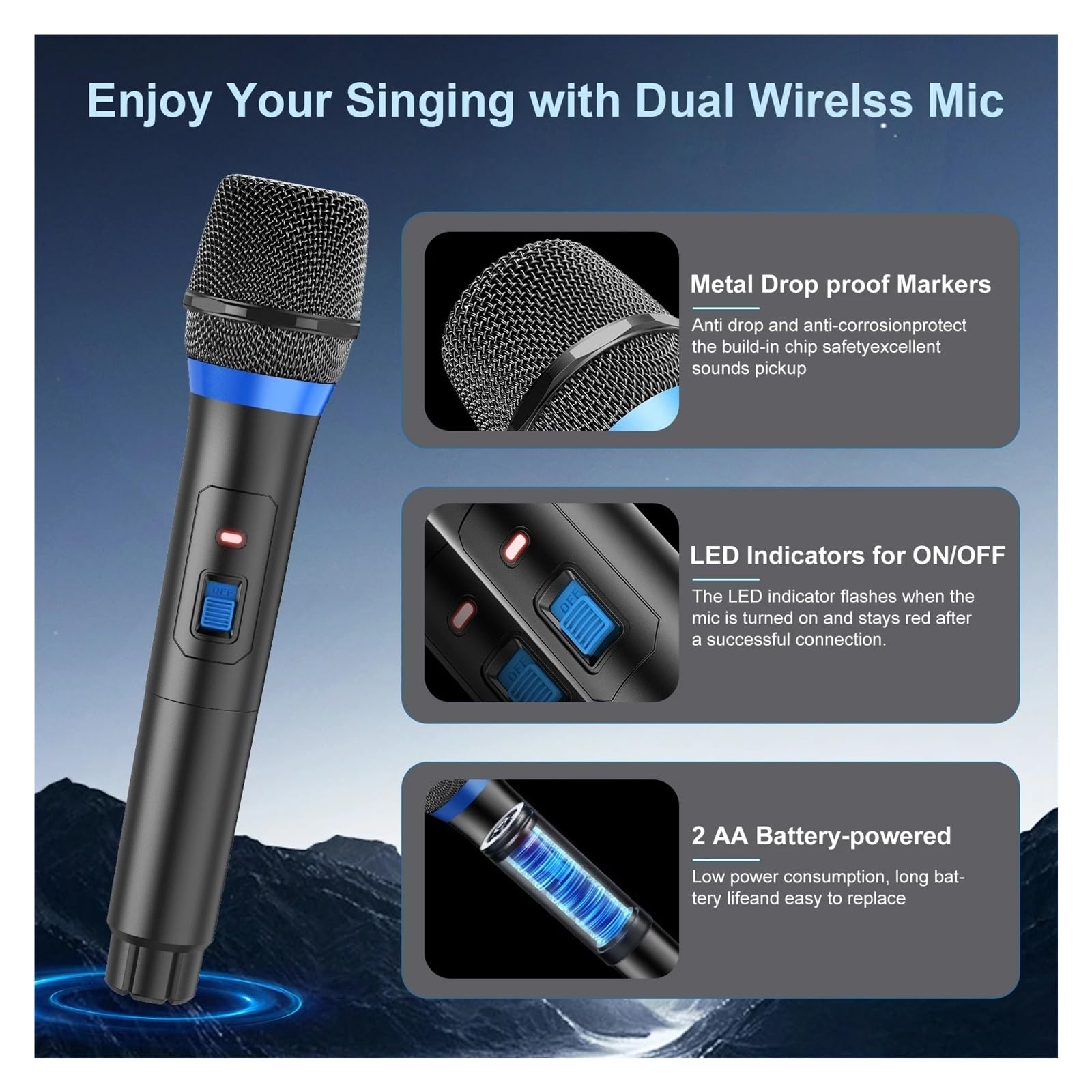 Máquina De Karaoke con 2 Micrófonos, Altavoz Portátil Bluetooth For Luces DJ For Fiestas Al Aire Libre, PA Compatibilidad Universal
